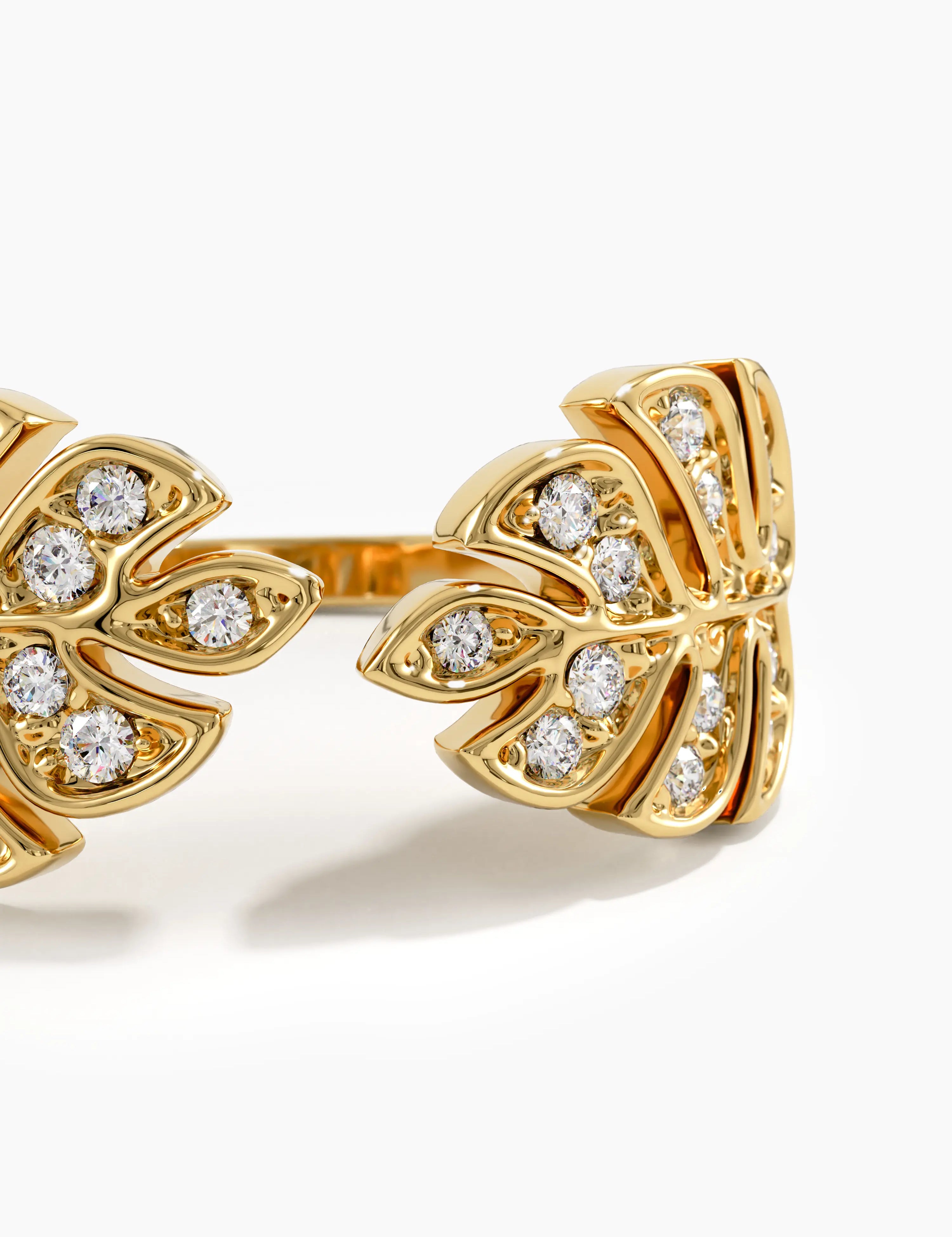 Open Palm Leaf Ring, solid gold ring, view 2 | DiaFifth