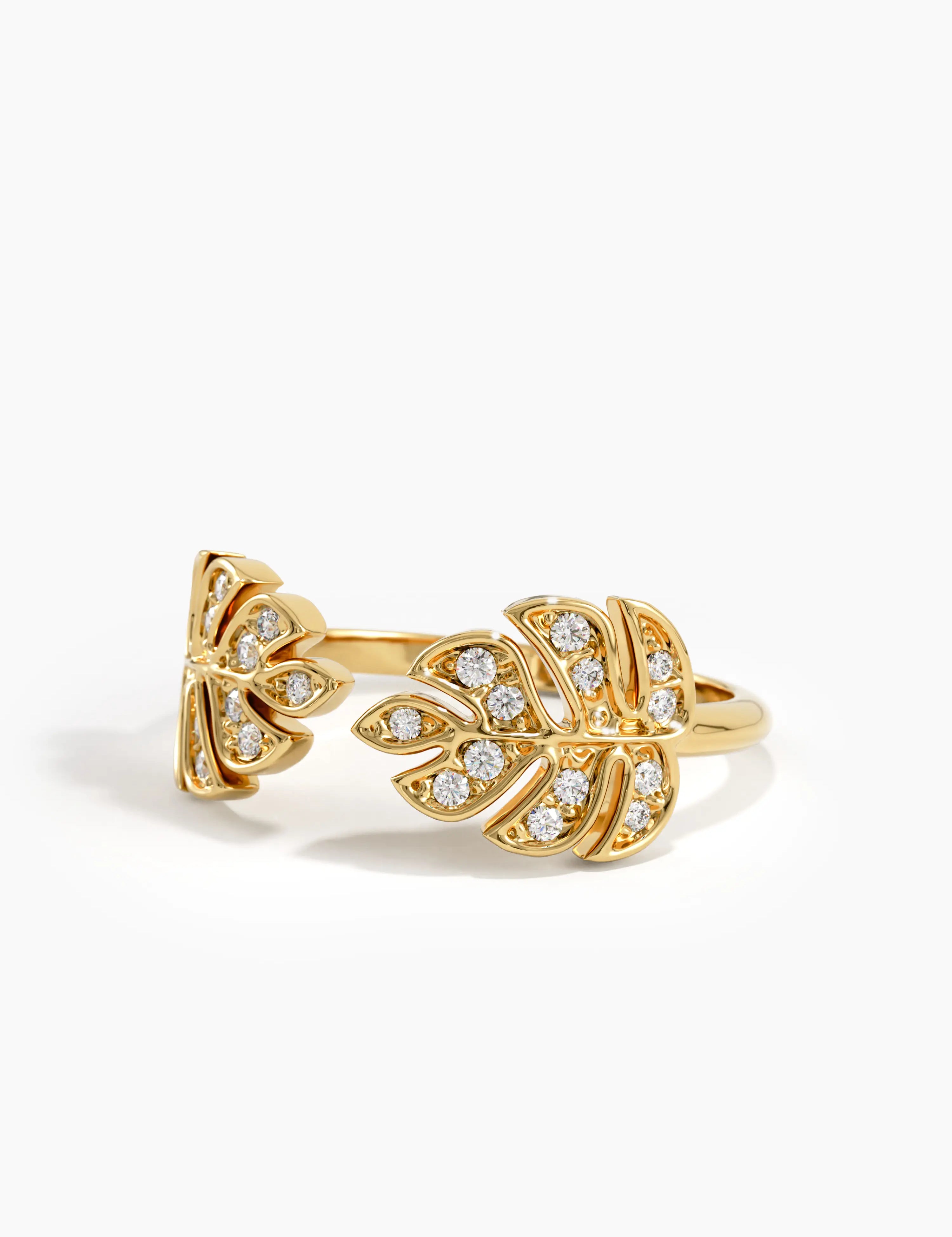 Open Palm Leaf Ring, solid gold ring, view 4 | DiaFifth