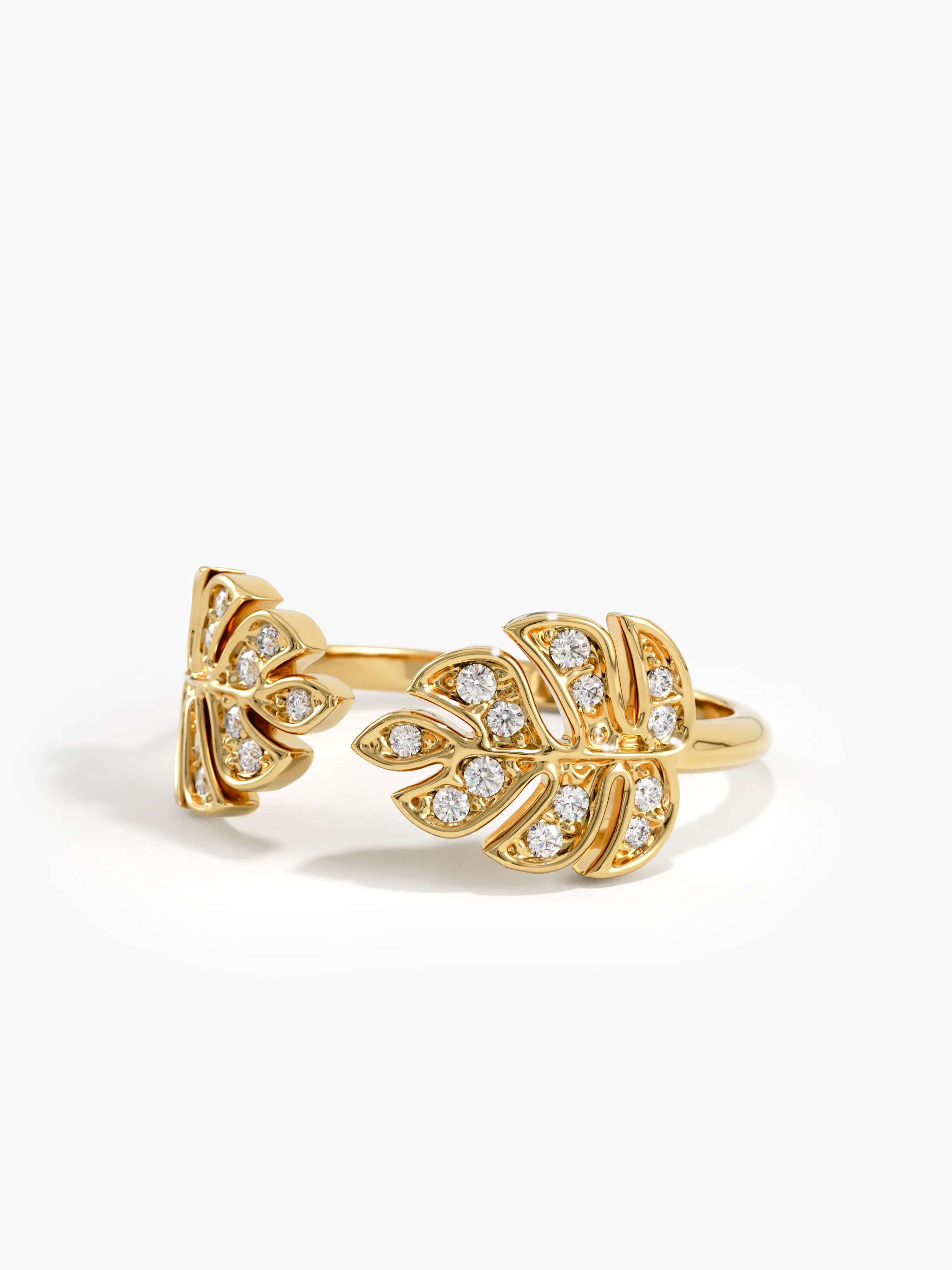 Open Palm Leaf Ring, solid gold ring, view 4 | DiaFifth