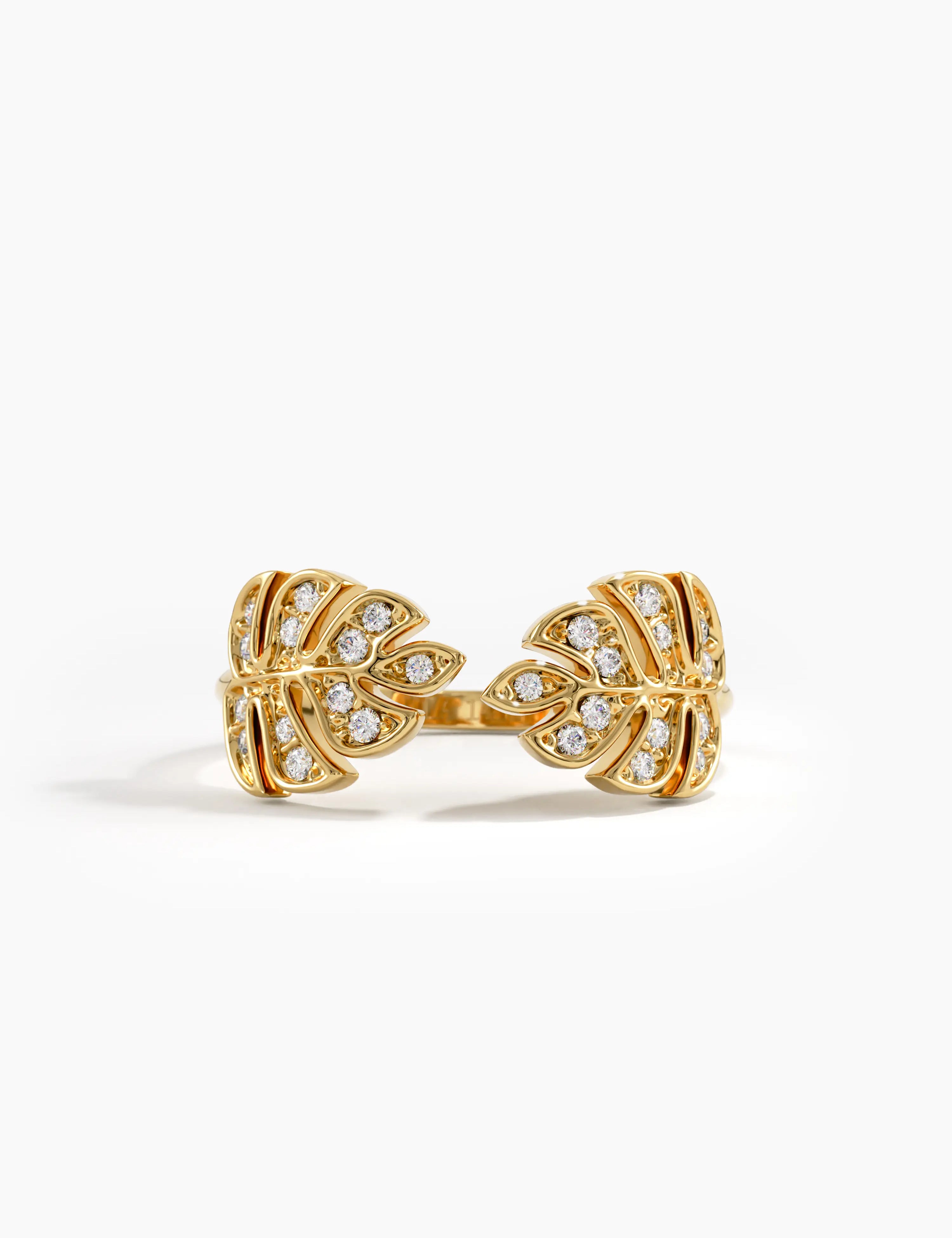 Open Palm Leaf Ring, solid gold ring | DiaFifth