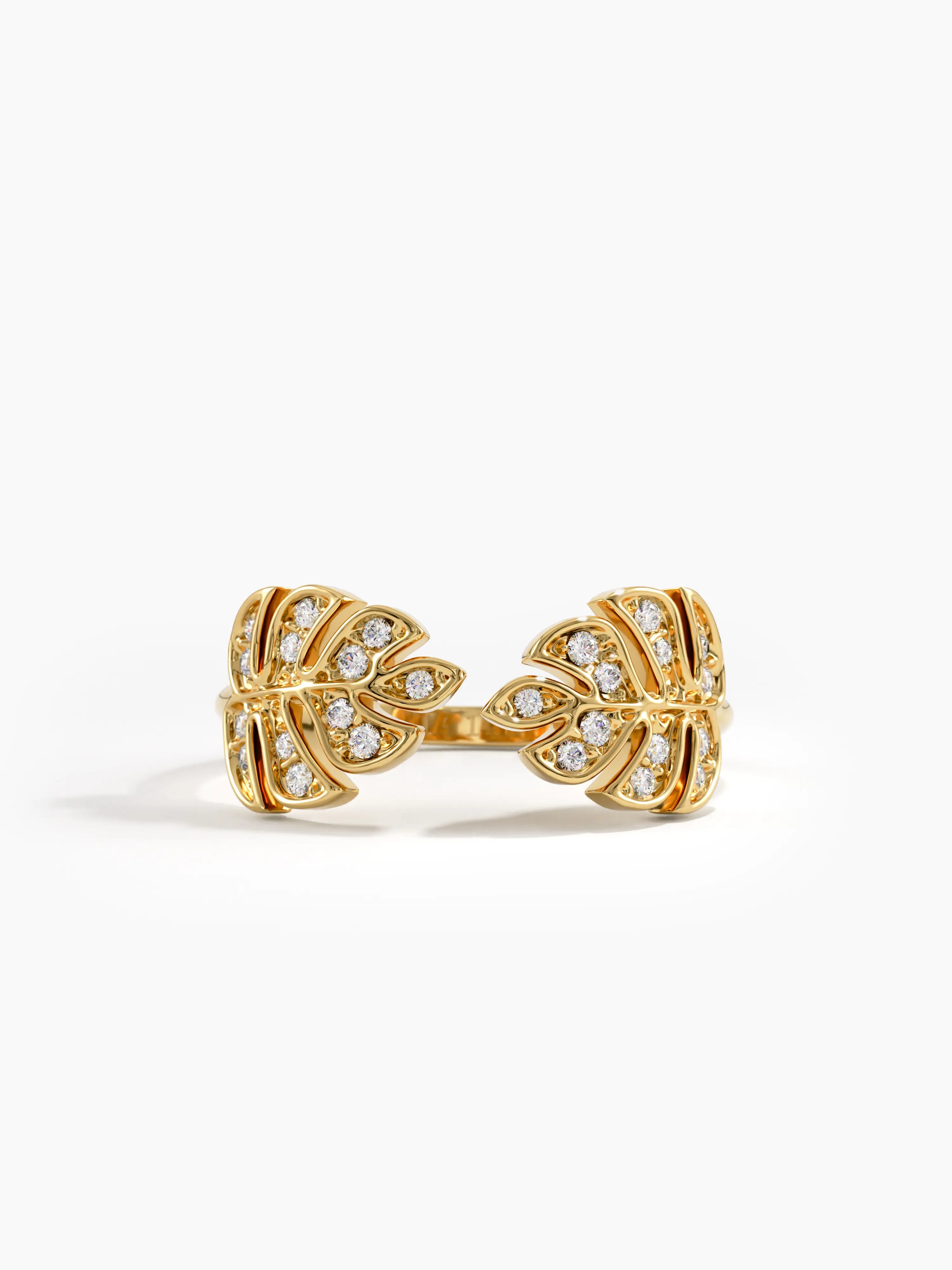 Open Palm Leaf Ring, solid gold ring | DiaFifth