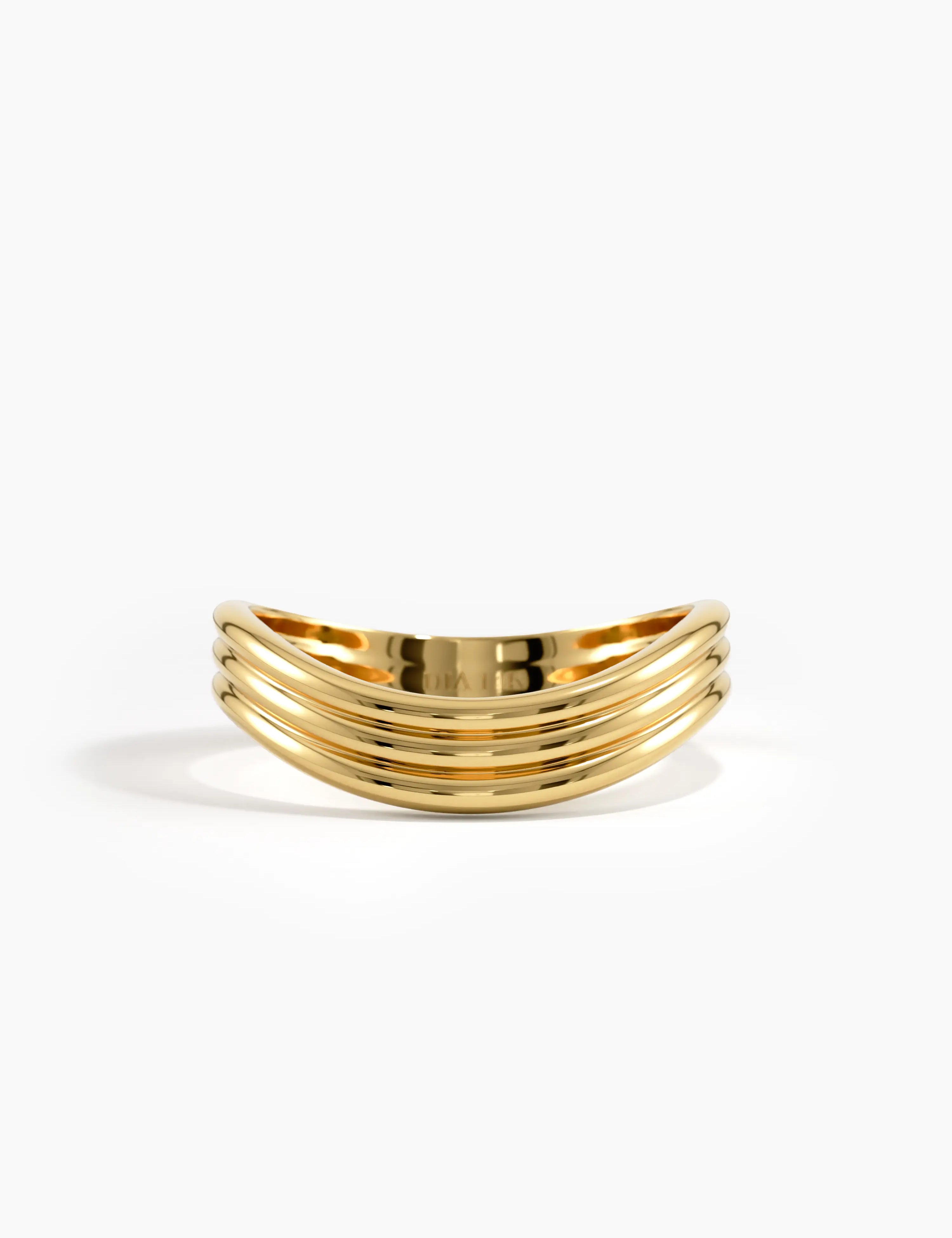 Triple Band Curve Ring, solid gold ring | DiaFifth