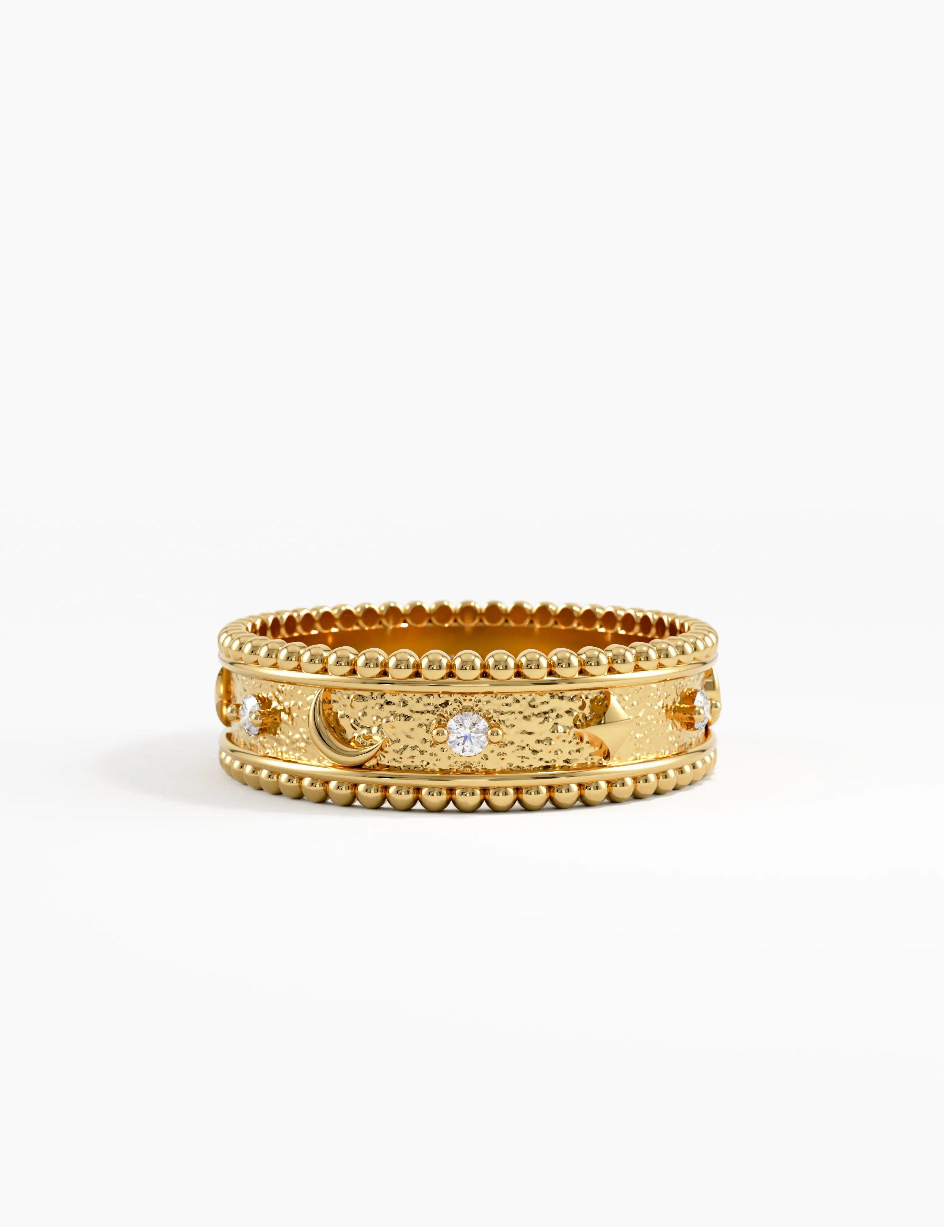 Celestial Wedding Band, solid gold ring | DiaFifth