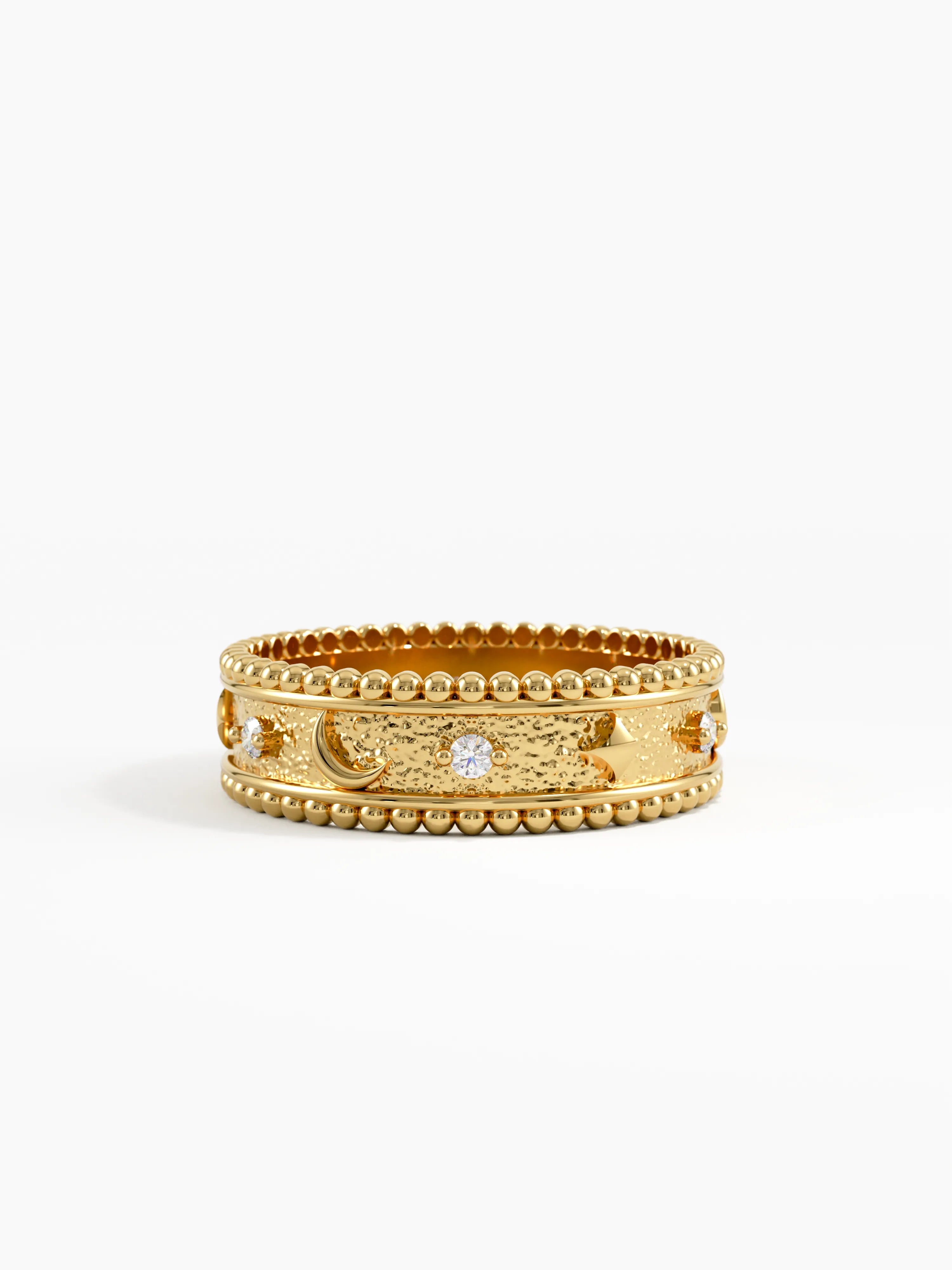 Celestial Wedding Band, solid gold ring | DiaFifth