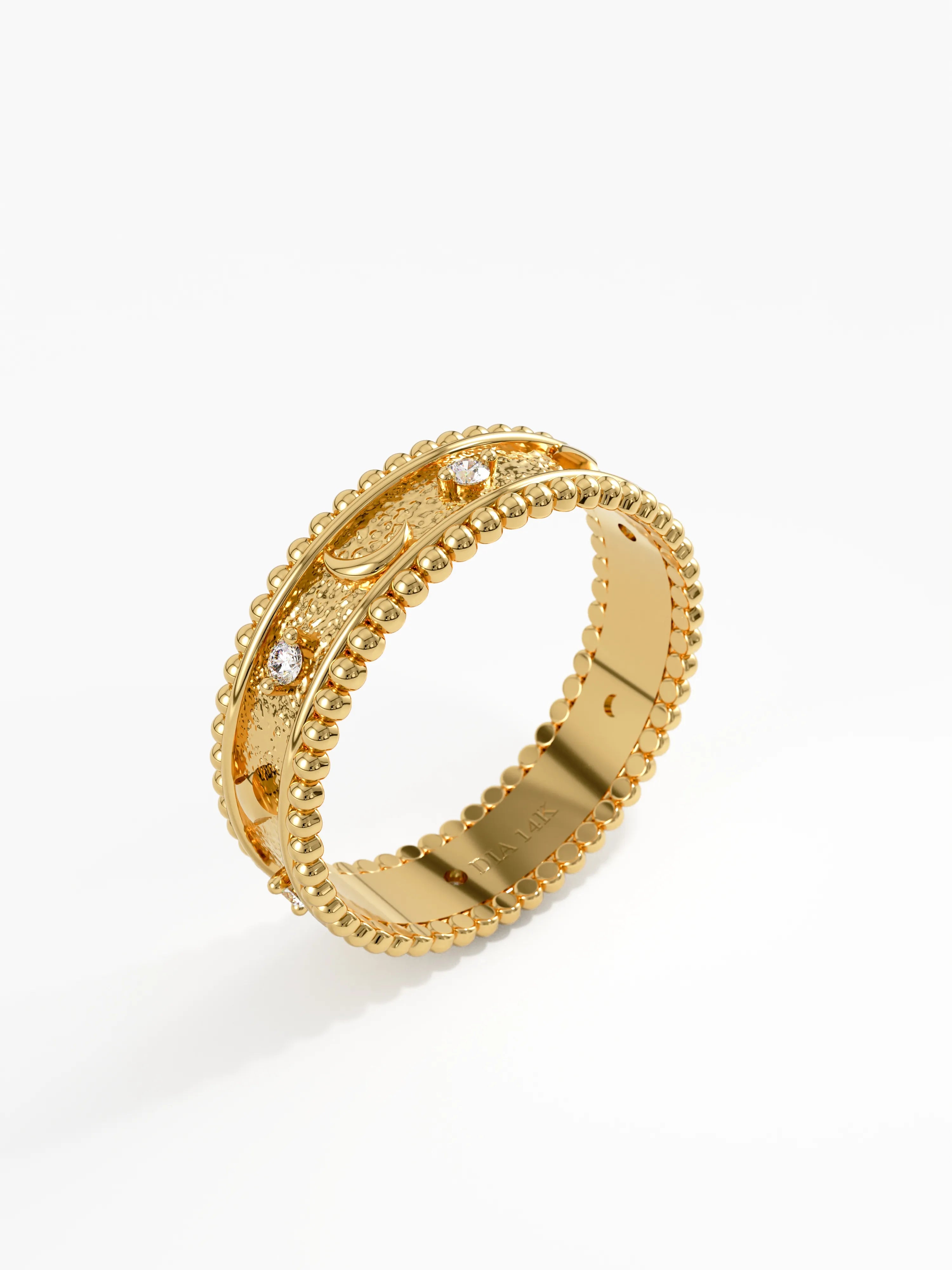 Celestial Wedding Band, solid gold ring, view 5 | DiaFifth