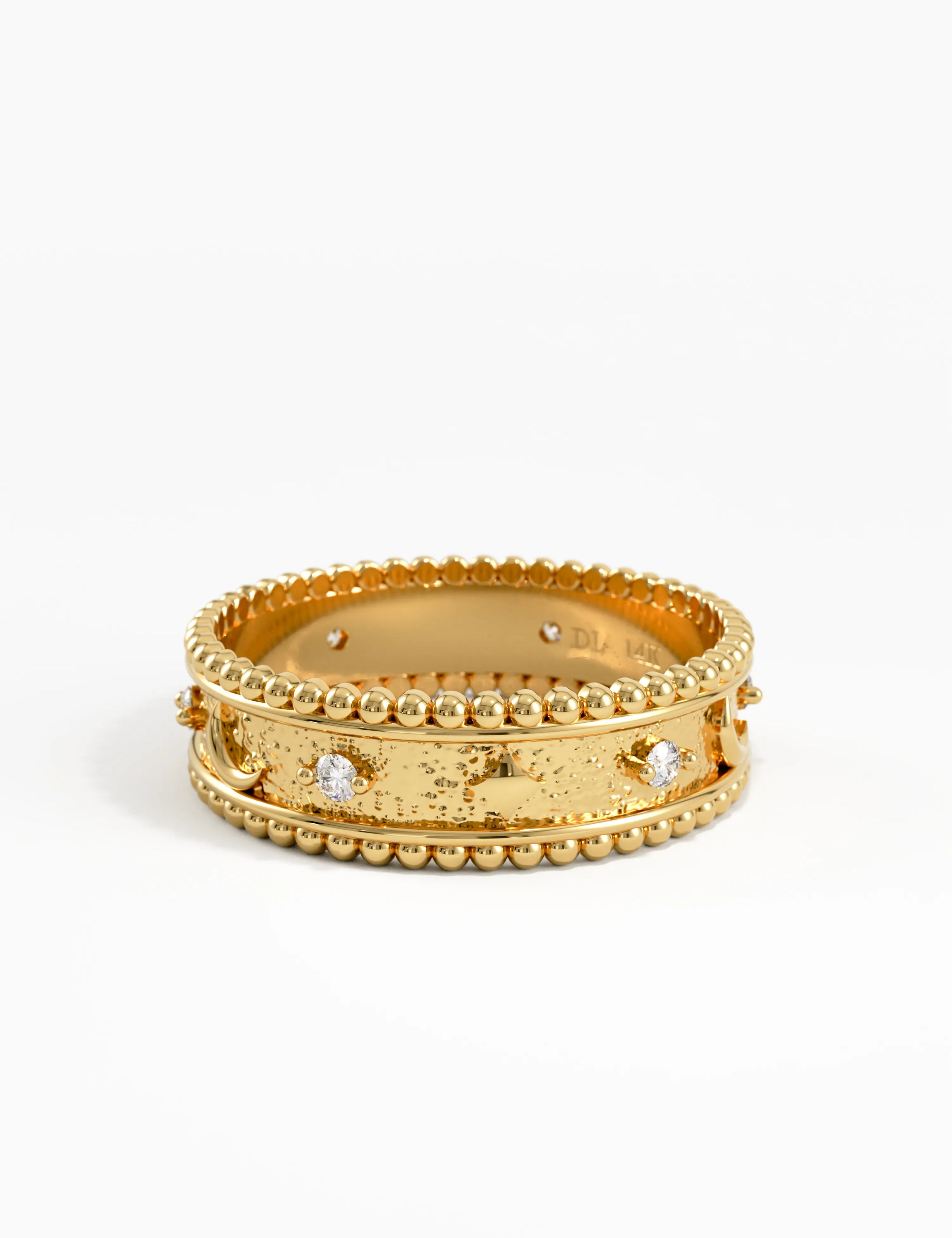 Celestial Wedding Band, solid gold ring, view 8 | DiaFifth