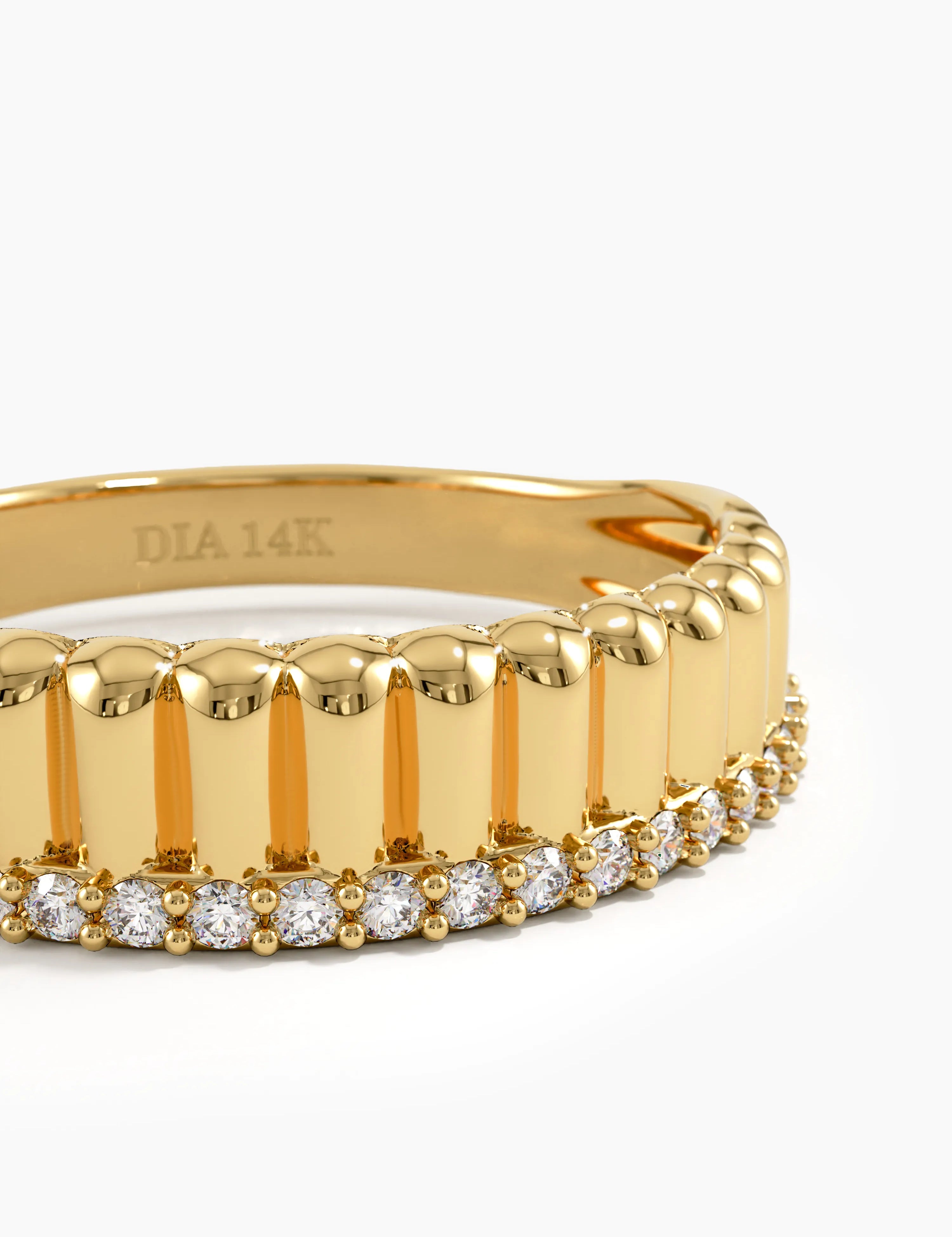 Ribbed Band Stacking Ring, solid gold ring, view 2 | DiaFifth