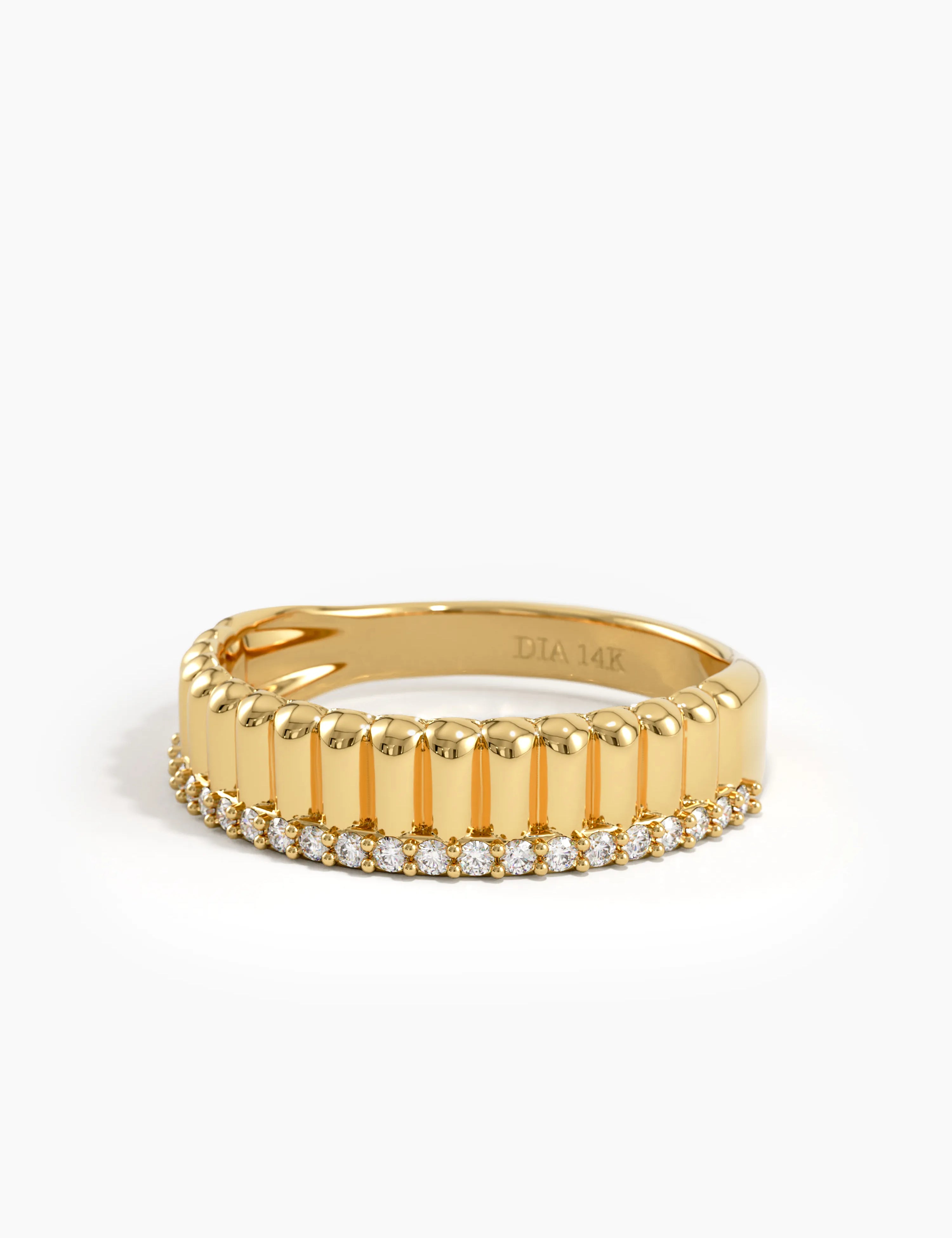 Ribbed Band Stacking Ring, solid gold ring, view 4 | DiaFifth