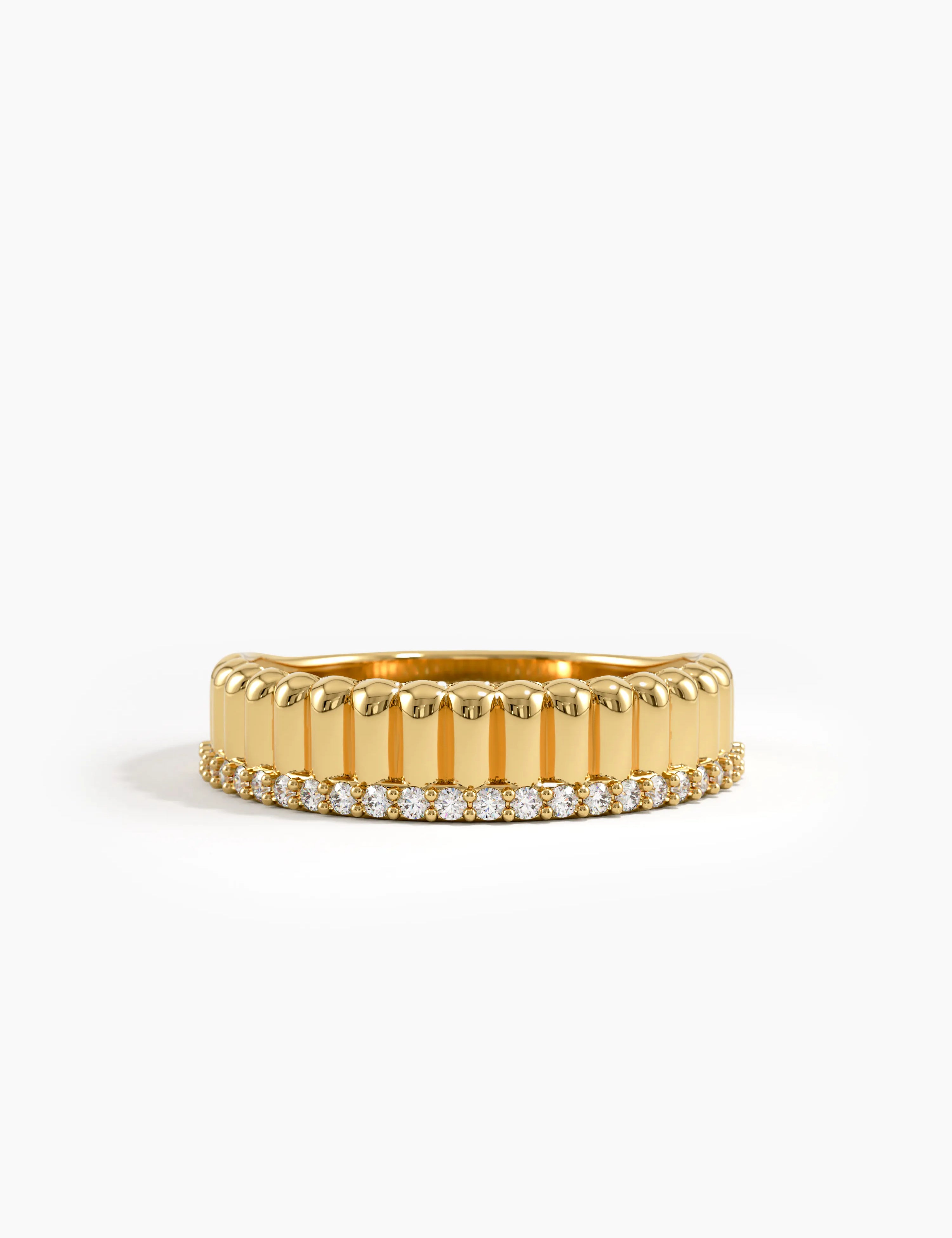 Ribbed Band Stacking Ring, solid gold ring | DiaFifth