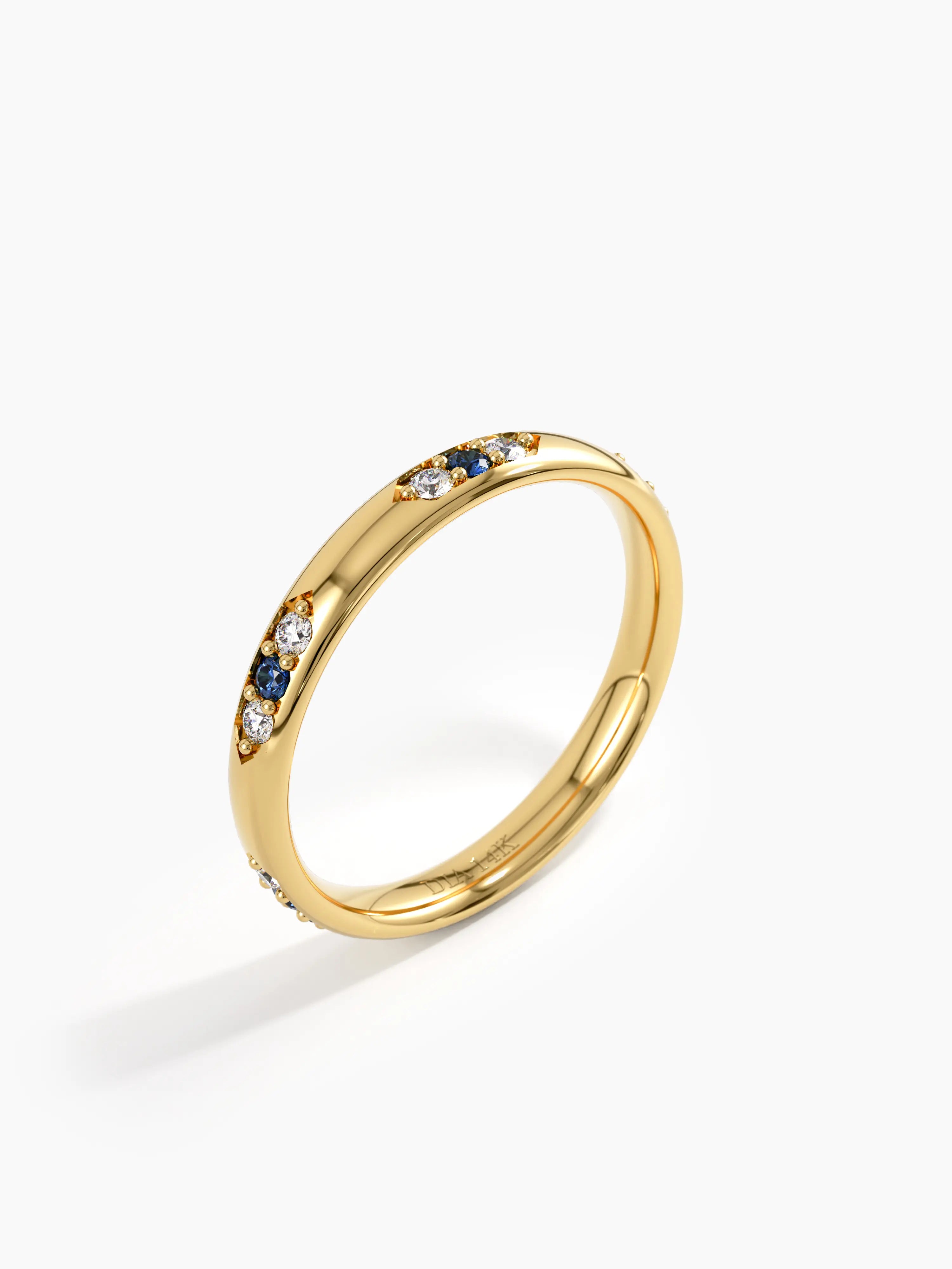 Tiny Sapphire Wedding Band, solid gold ring, view 5 | DiaFifth