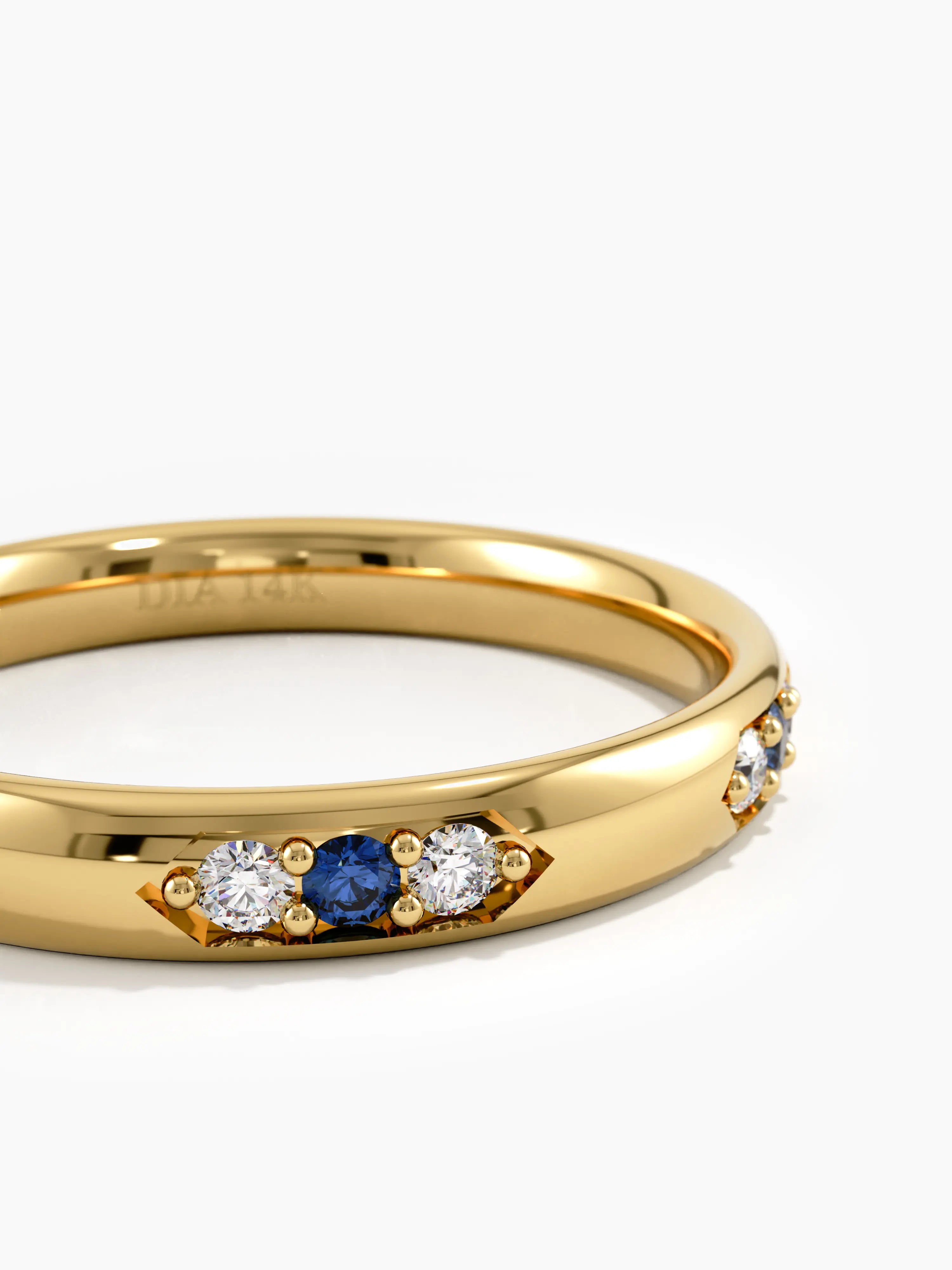 Tiny Sapphire Wedding Band, solid gold ring, view 2 | DiaFifth