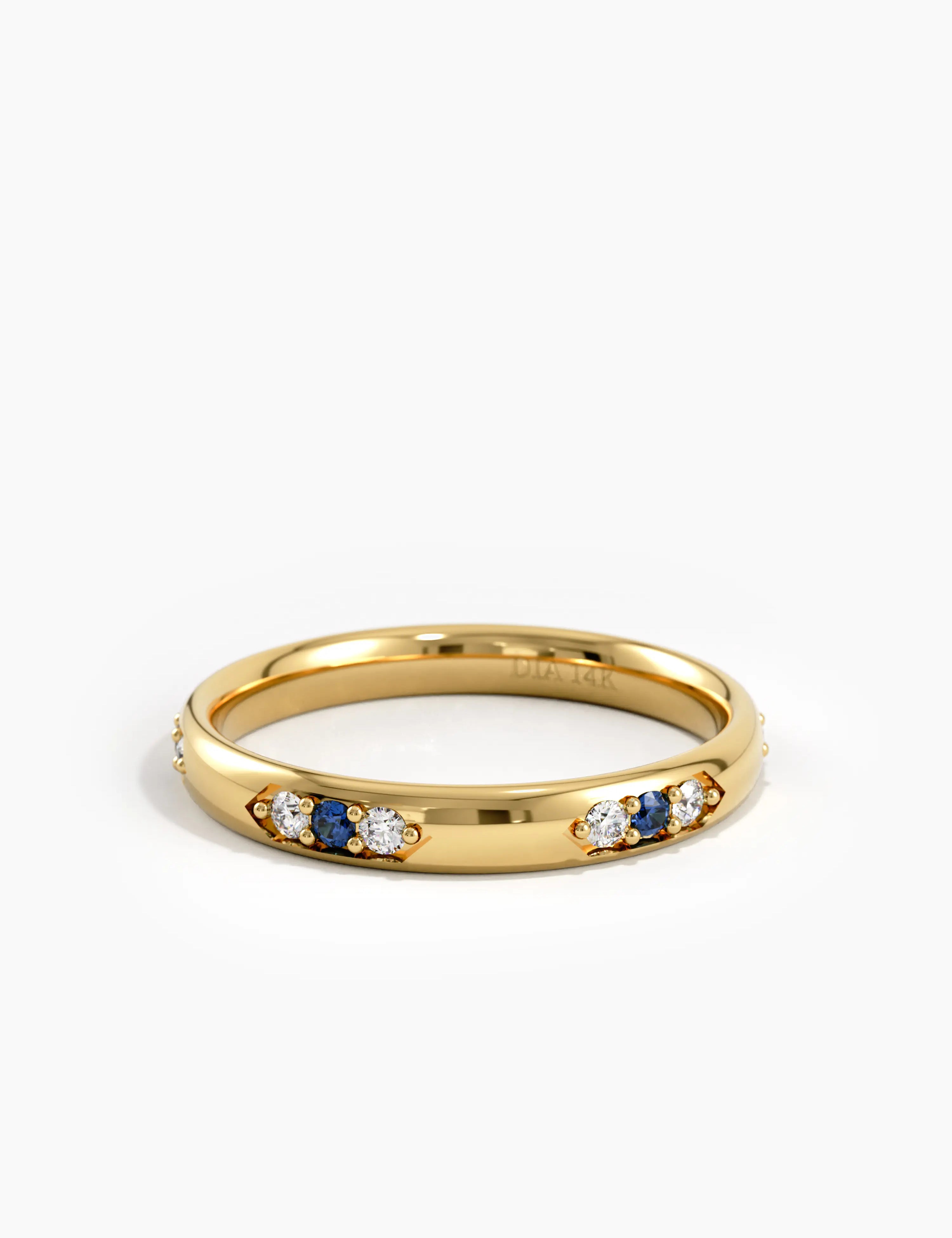 Tiny Sapphire Wedding Band, solid gold ring, view 4 | DiaFifth