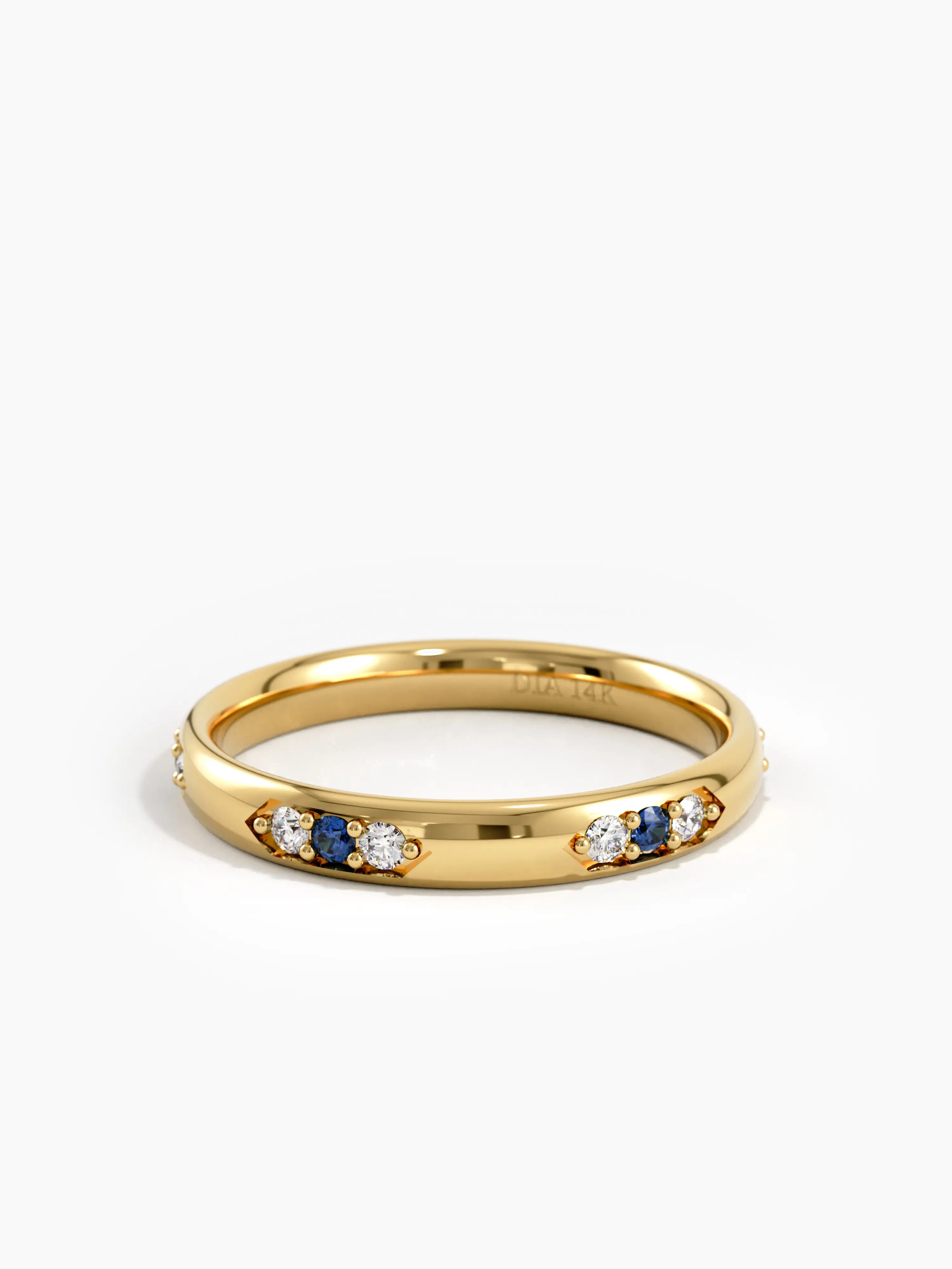 Tiny Sapphire Wedding Band, solid gold ring, view 4 | DiaFifth