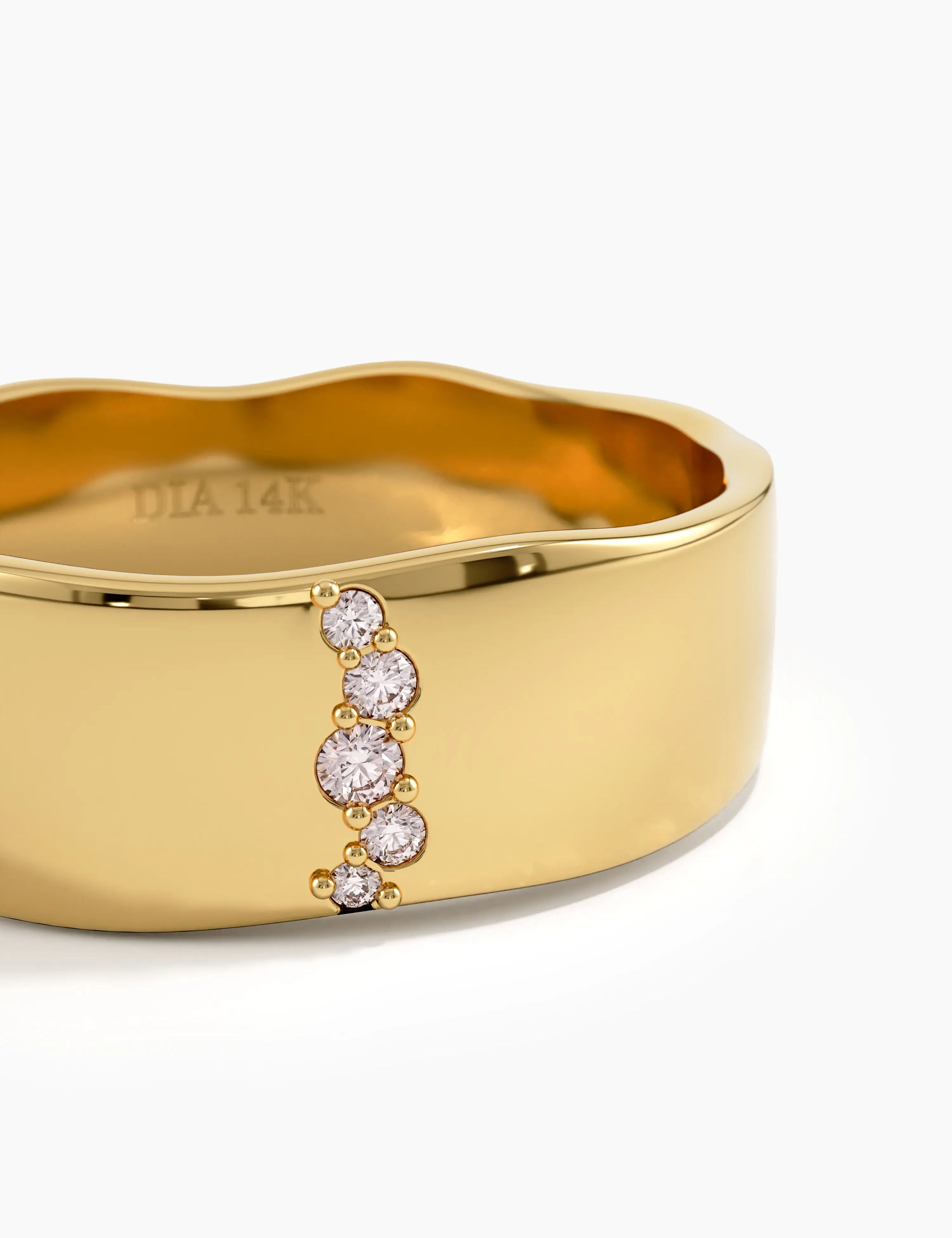 Lab Diamond Wavy Wedding Band, solid gold ring, view 2 | DiaFifth