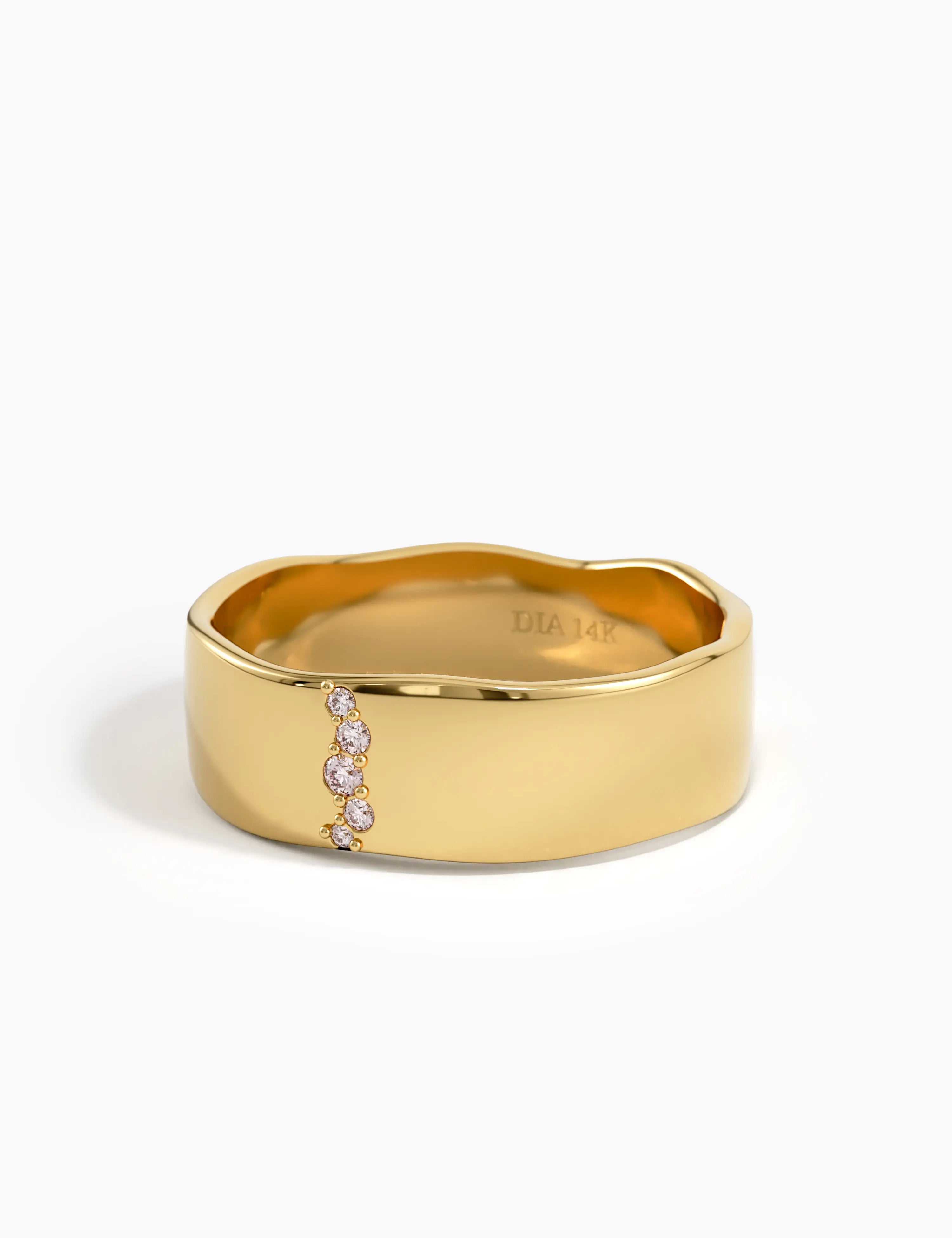 Lab Diamond Wavy Wedding Band, solid gold ring, view 4 | DiaFifth