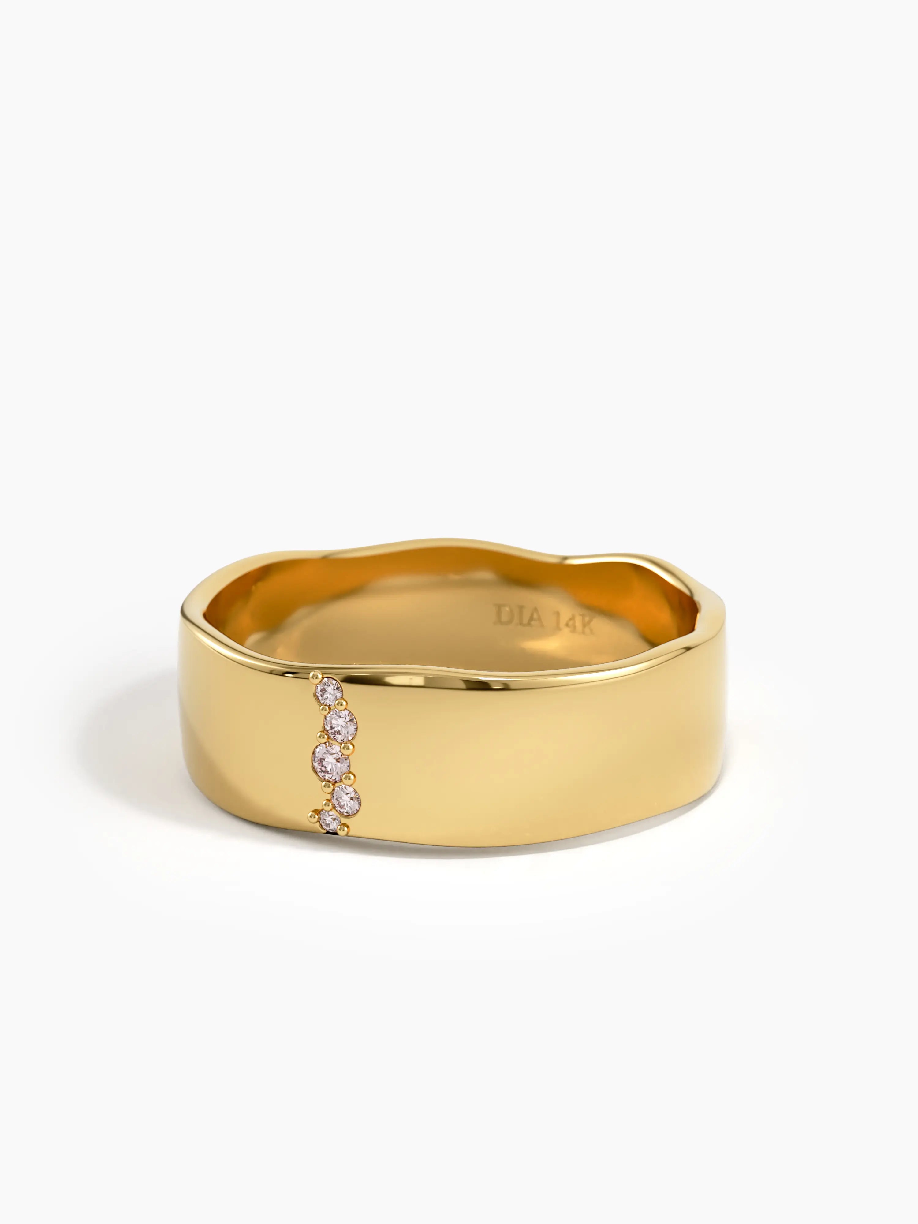 Lab Diamond Wavy Wedding Band, solid gold ring, view 4 | DiaFifth