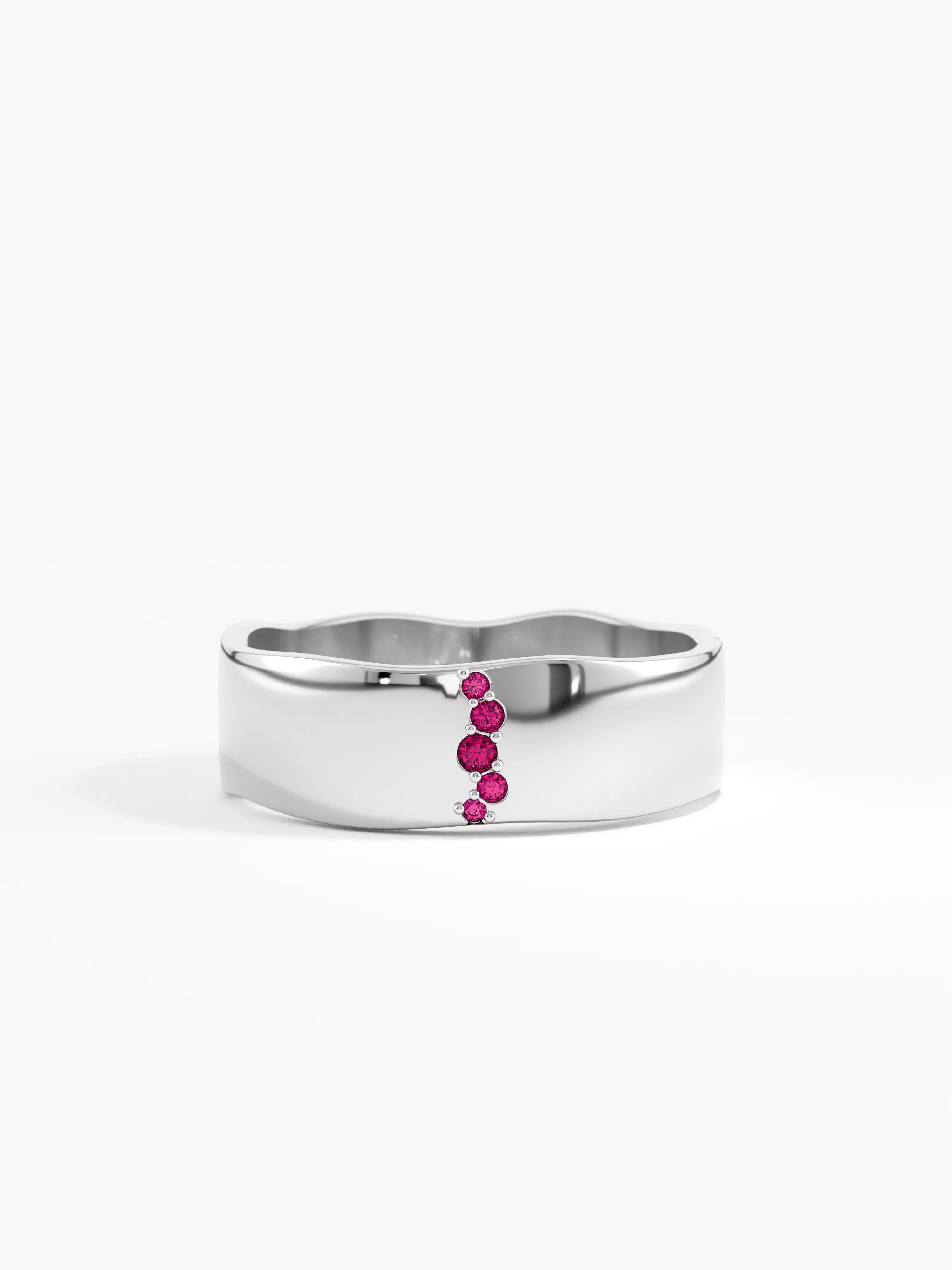 Lab Ruby Wavy Wedding Band, solid gold ring, view 7 | DiaFifth