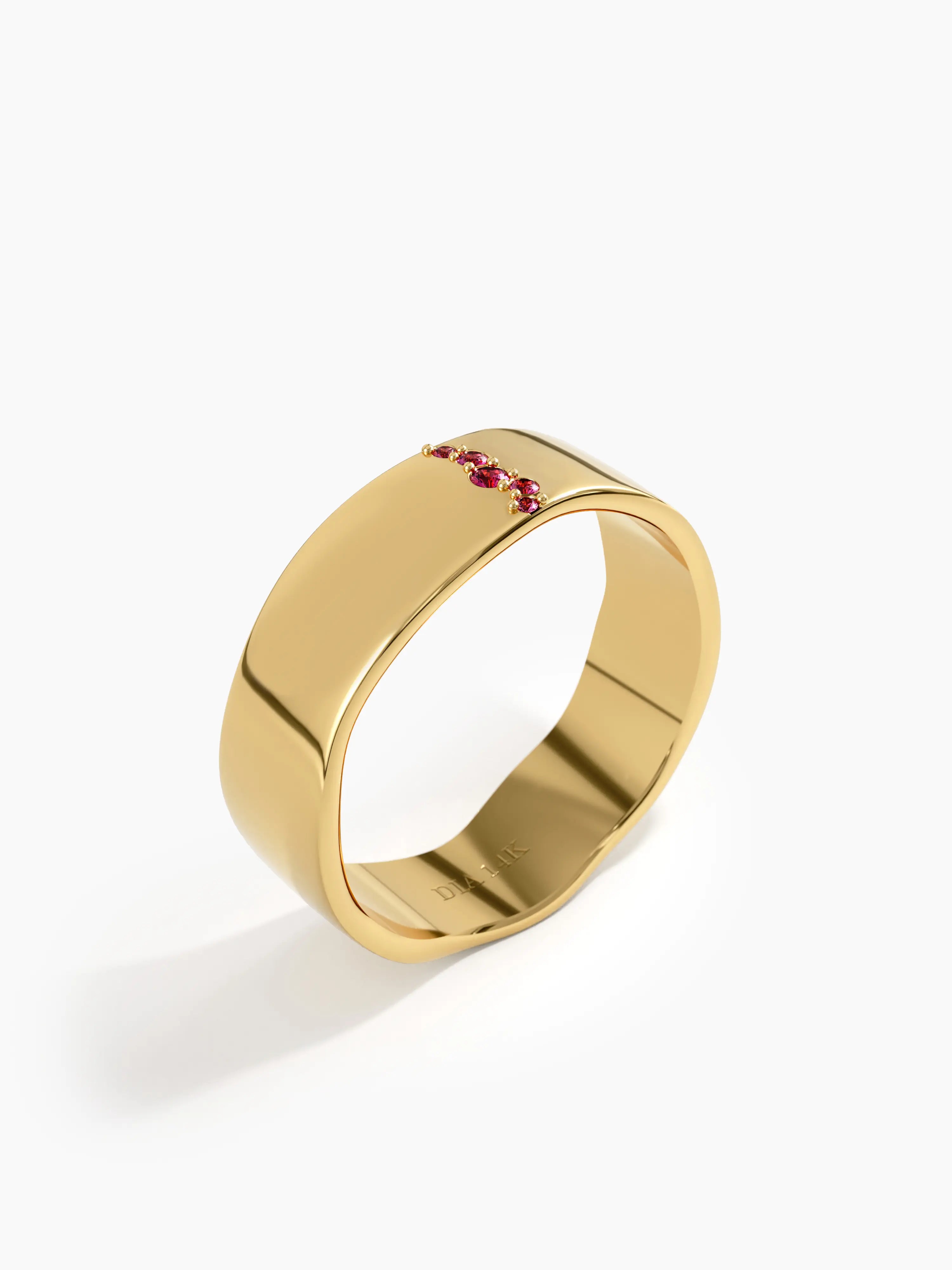 Lab Ruby Wavy Wedding Band, solid gold ring, view 5 | DiaFifth