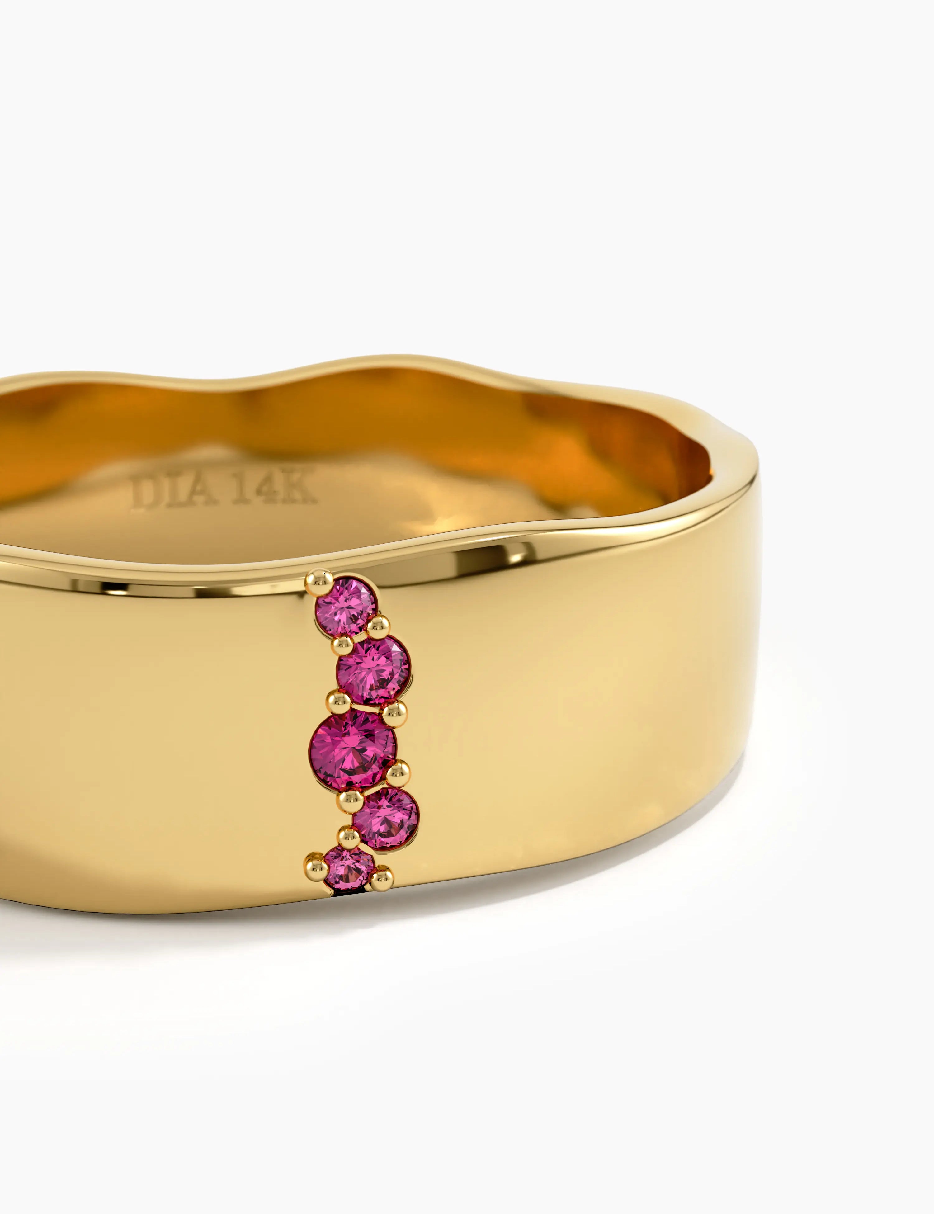 Lab Ruby Wavy Wedding Band, solid gold ring, view 2 | DiaFifth
