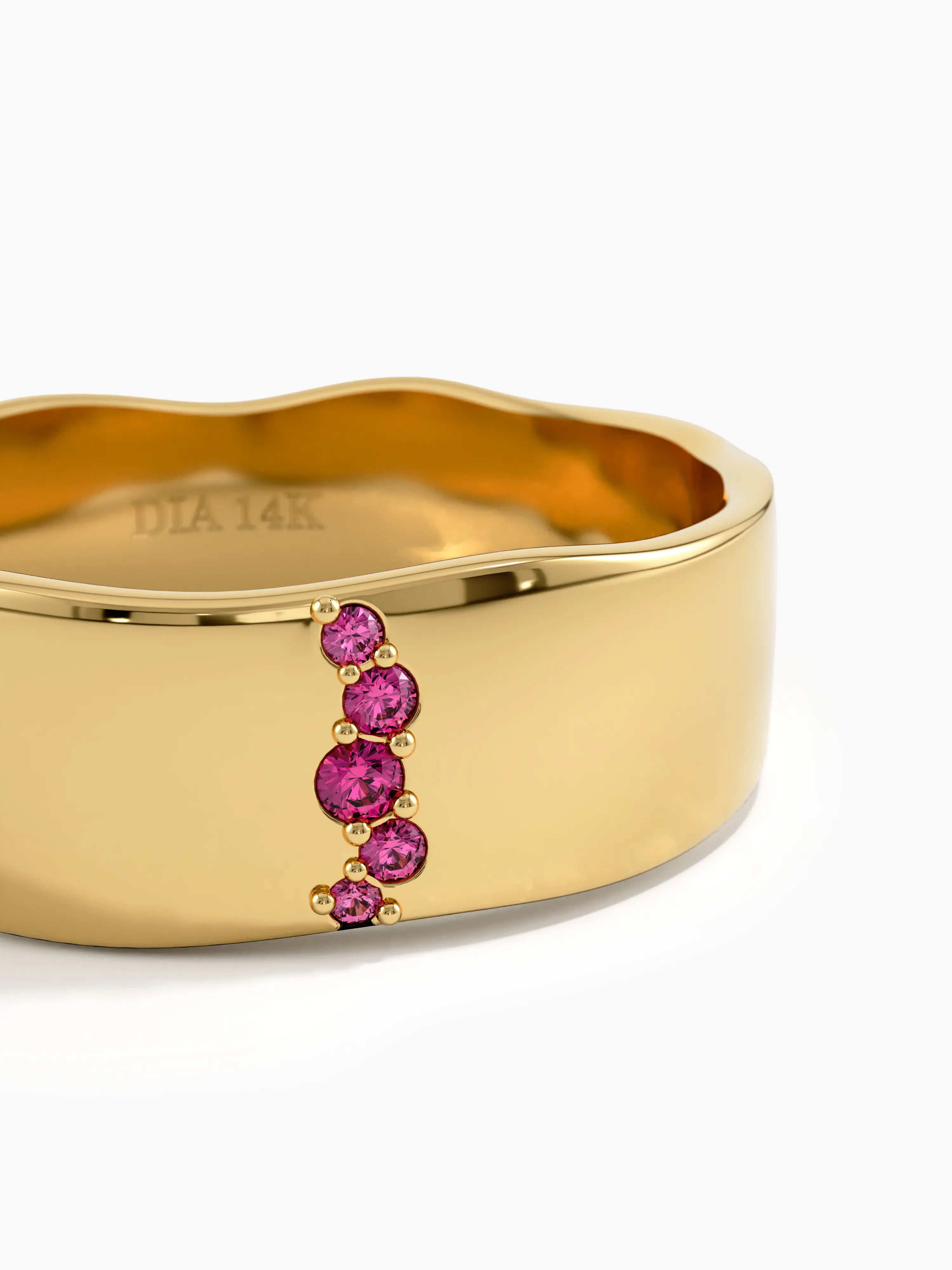 Lab Ruby Wavy Wedding Band, solid gold ring, view 2 | DiaFifth