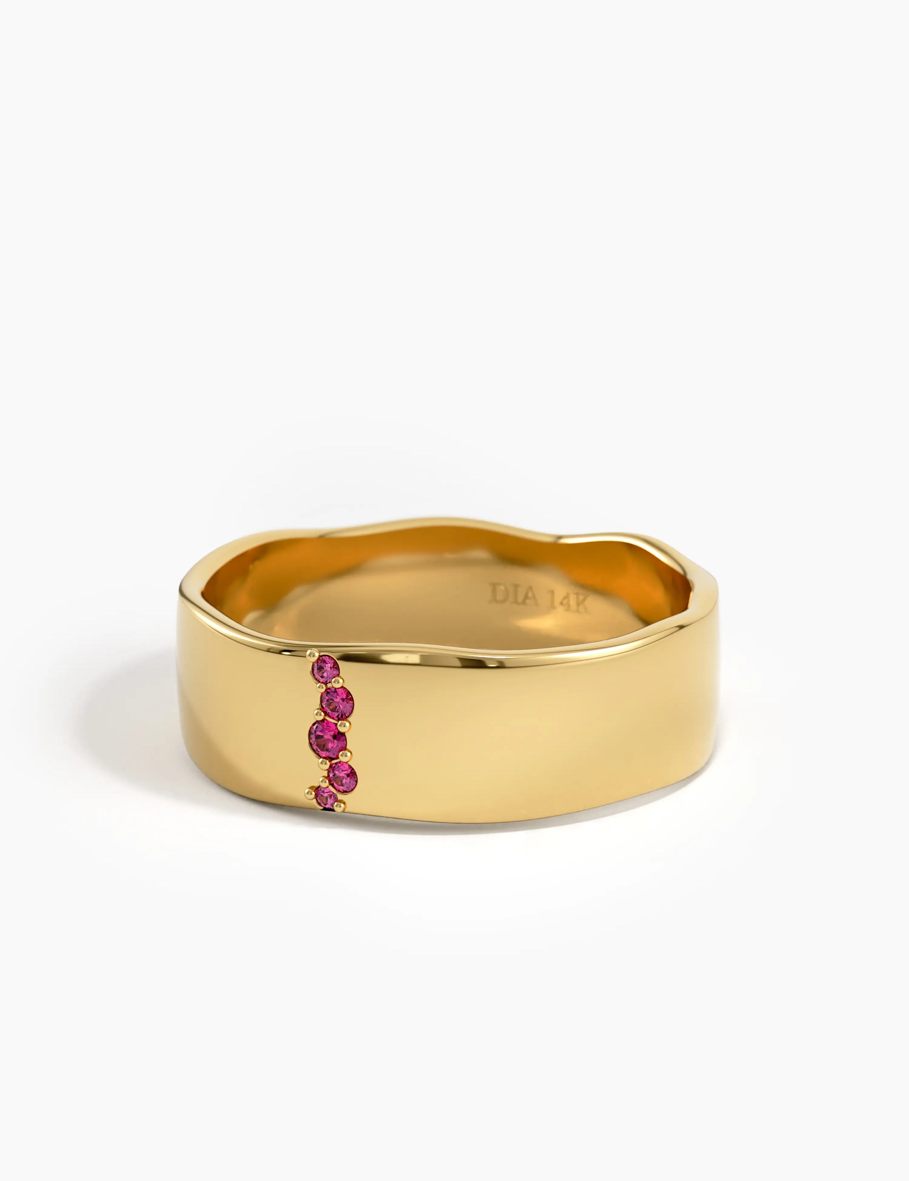 Lab Ruby Wavy Wedding Band, solid gold ring, view 4 | DiaFifth