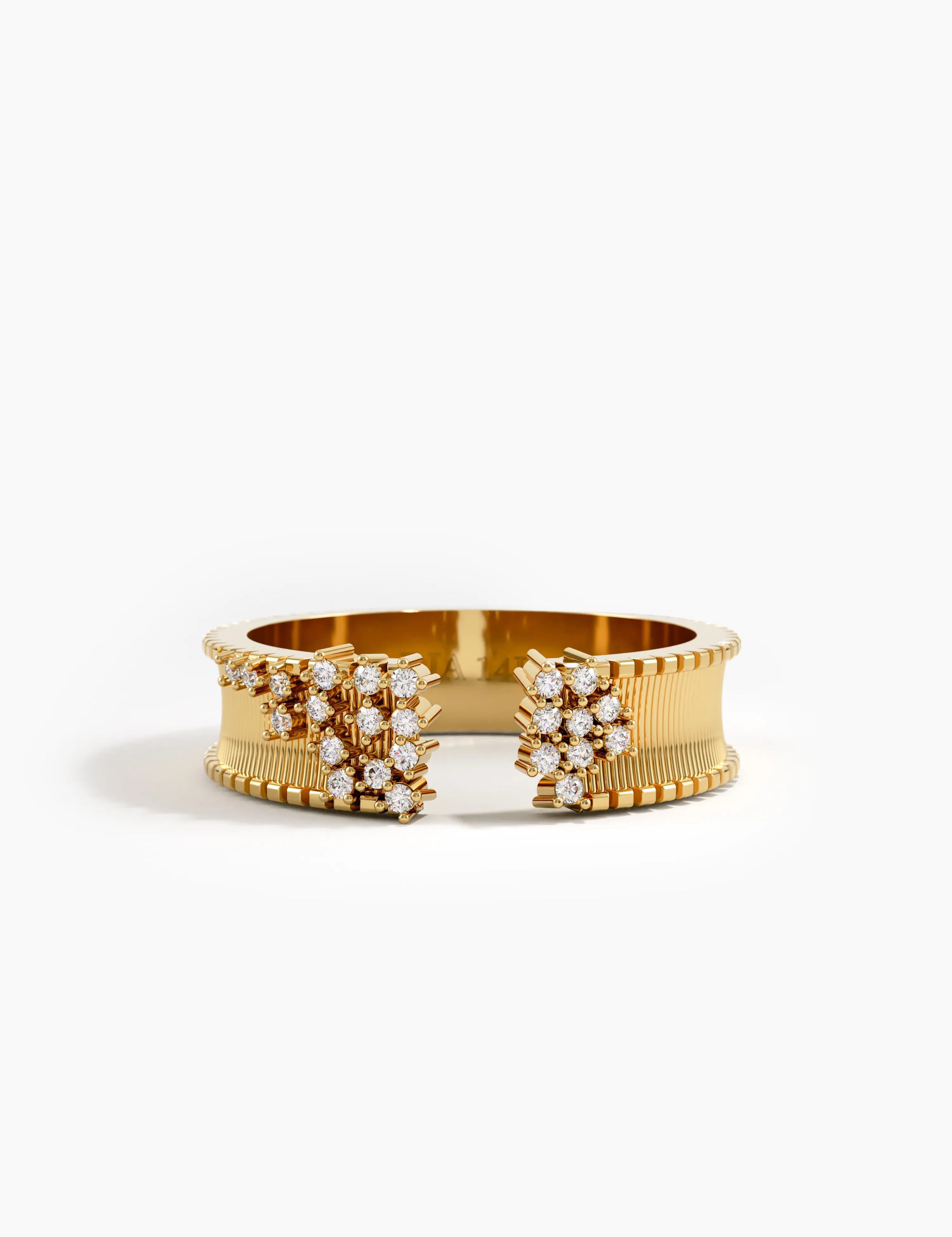 Cluster Open Wedding Band, solid gold ring | DiaFifth