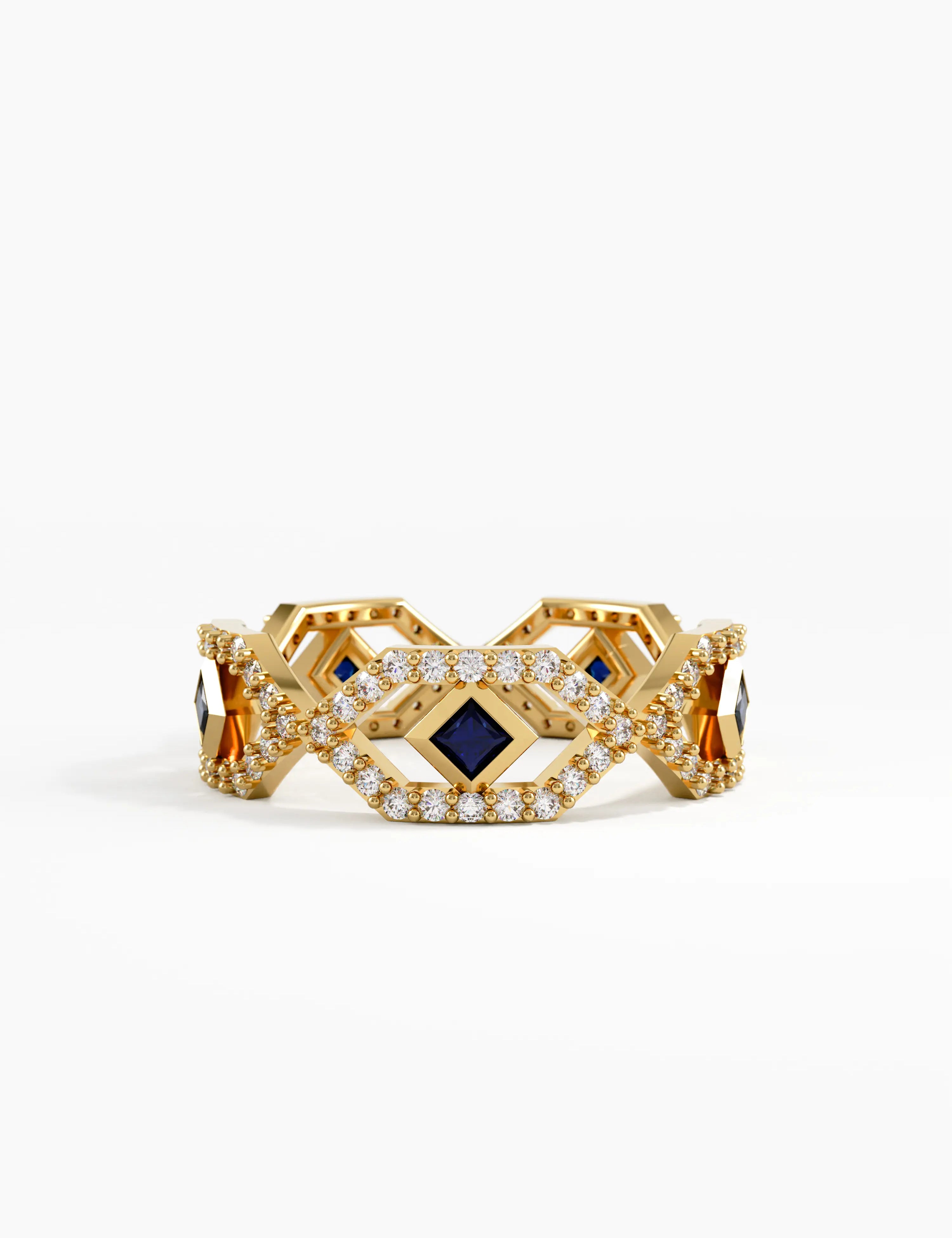 Geometric Sapphire Ring, solid gold ring | DiaFifth