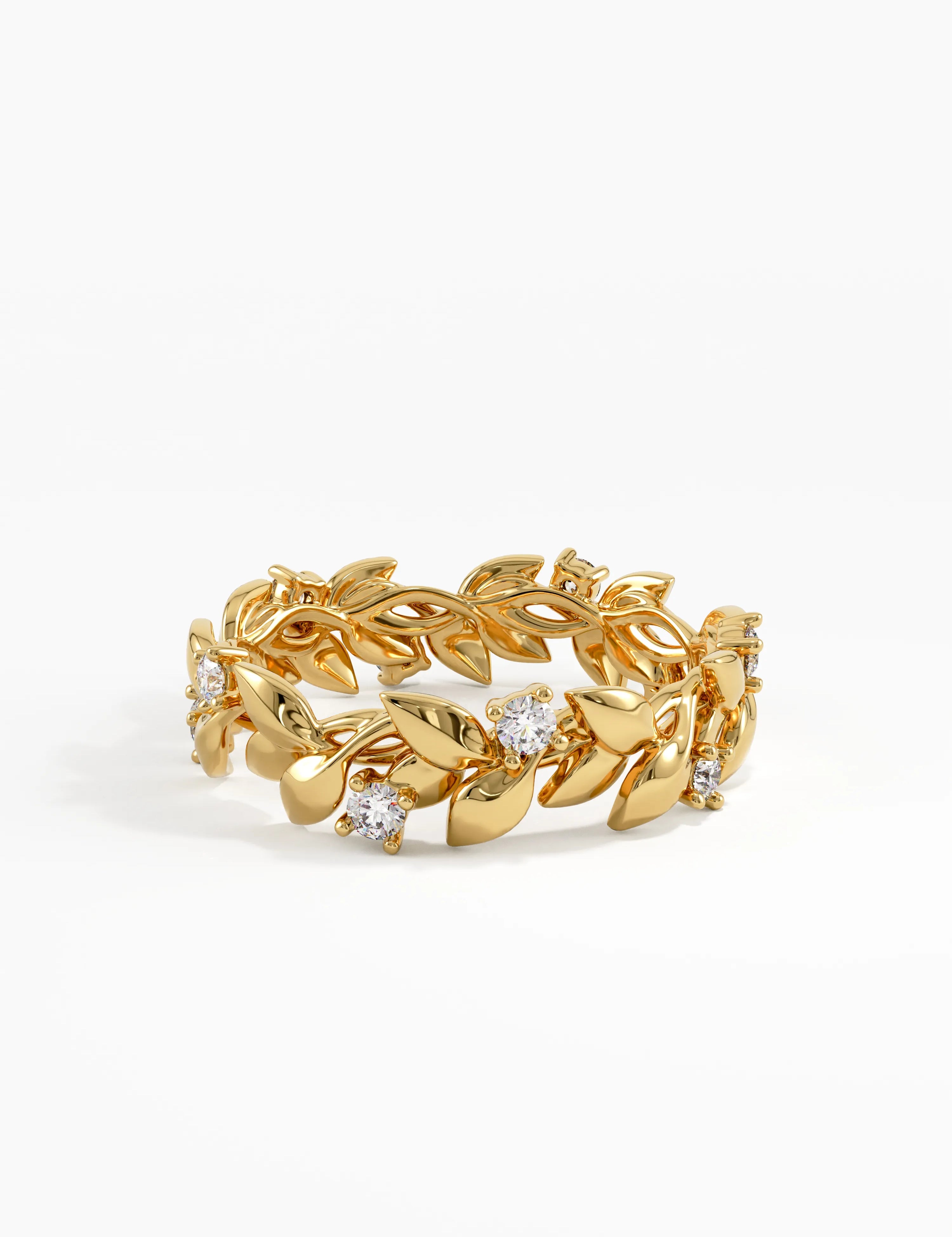 Laurel Leaf Wedding Ring, solid gold ring, view 8 | DiaFifth