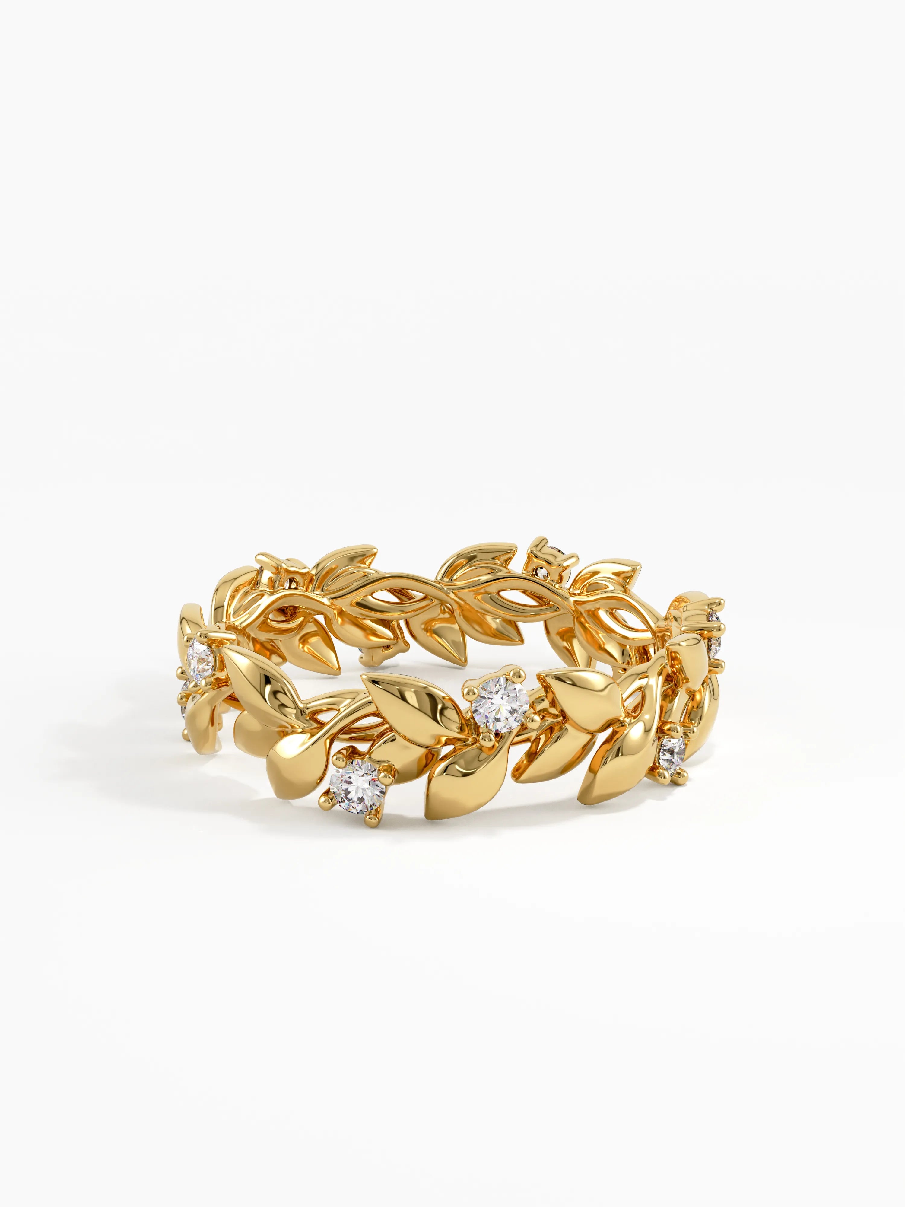 Laurel Leaf Wedding Ring, solid gold ring, view 8 | DiaFifth