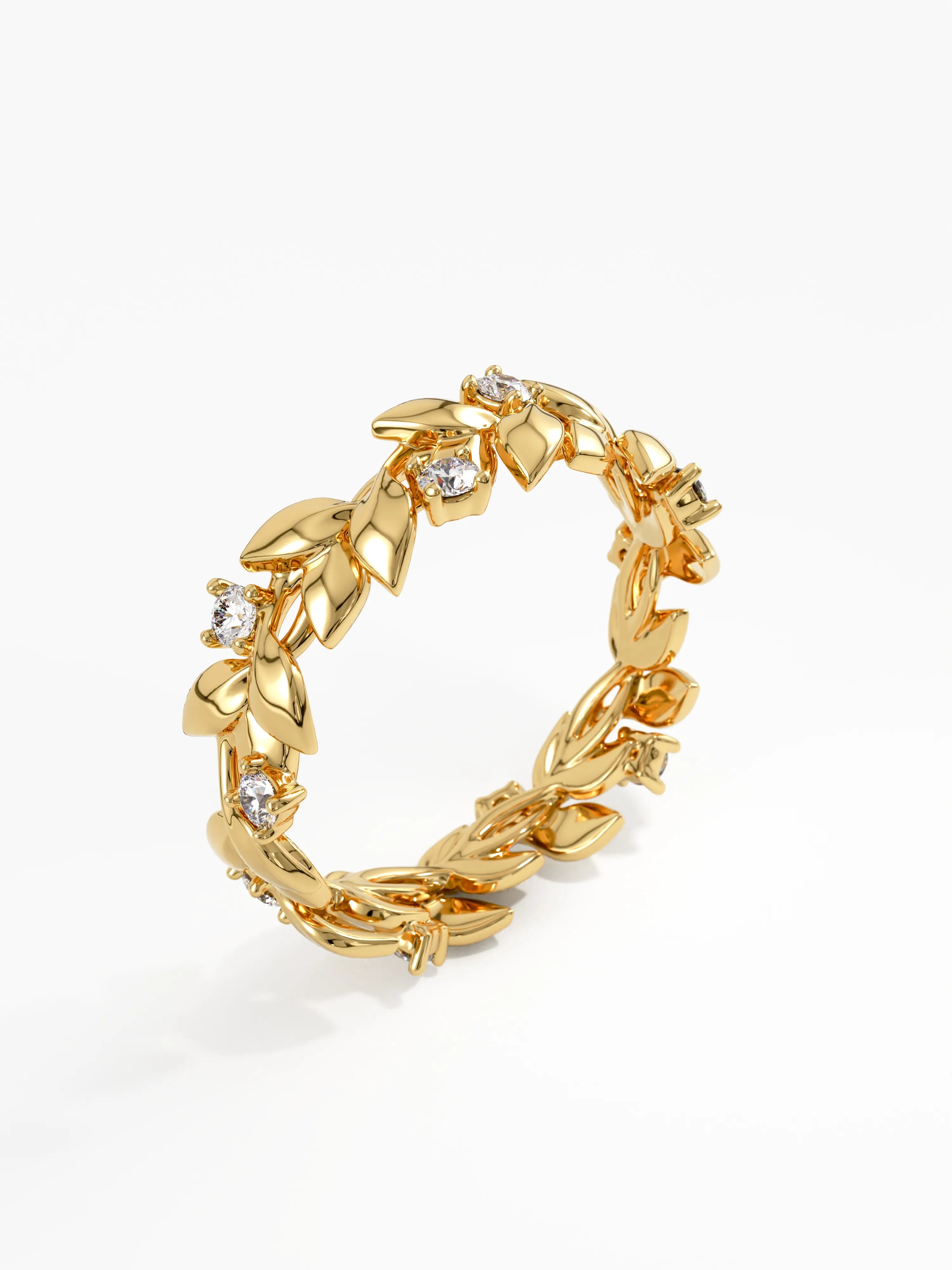Laurel Leaf Wedding Ring, solid gold ring, view 5 | DiaFifth