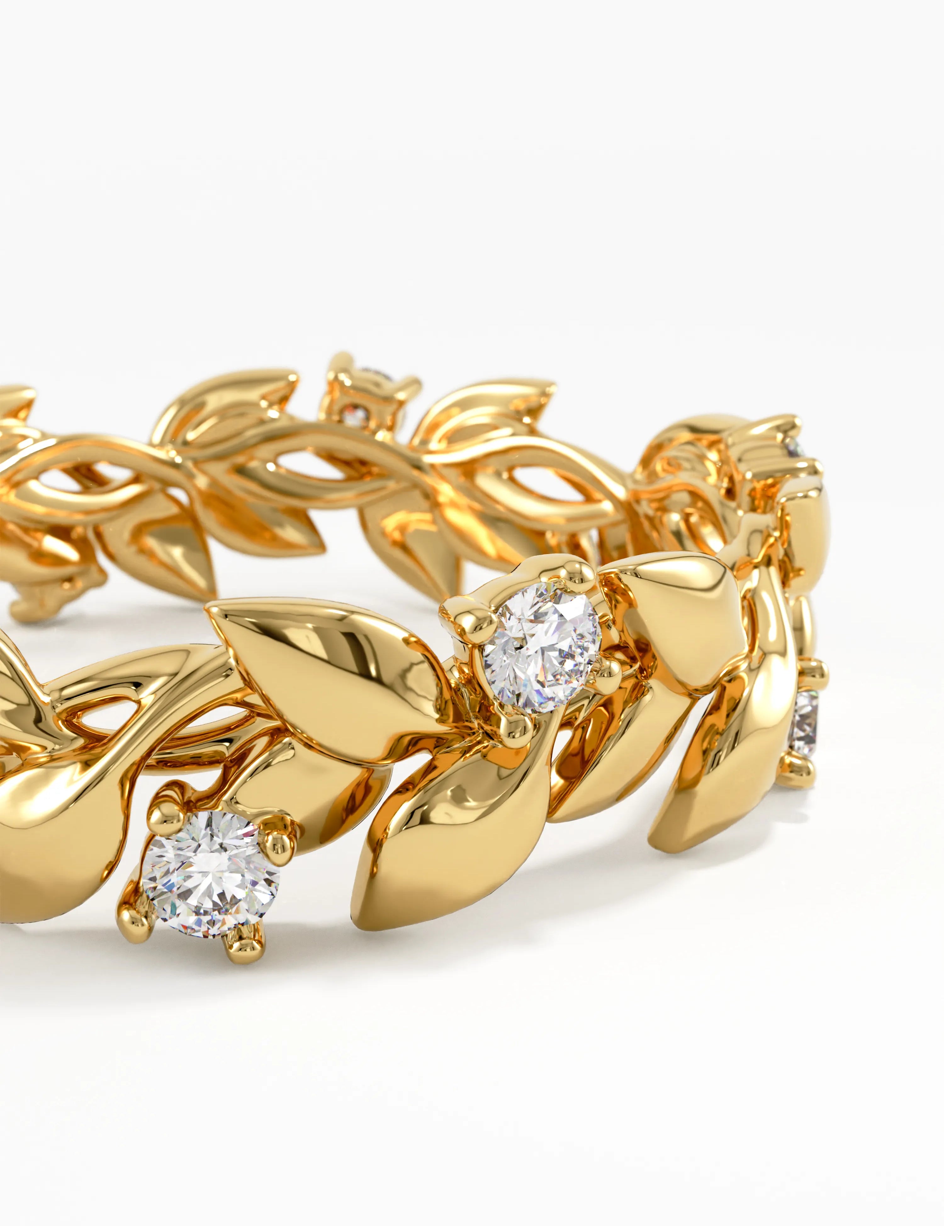 Laurel Leaf Wedding Ring, solid gold ring, view 2 | DiaFifth