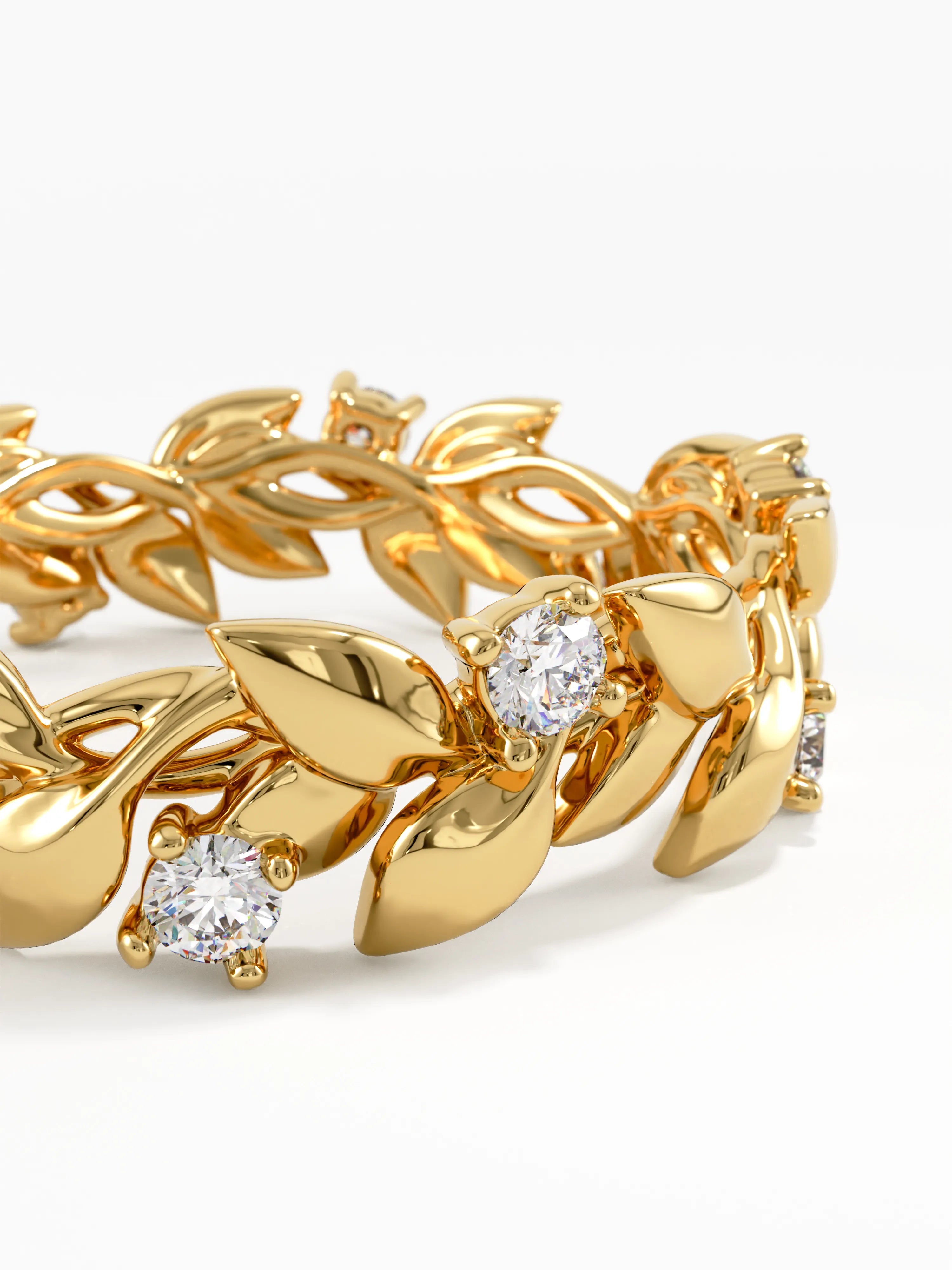 Laurel Leaf Wedding Ring, solid gold ring, view 2 | DiaFifth