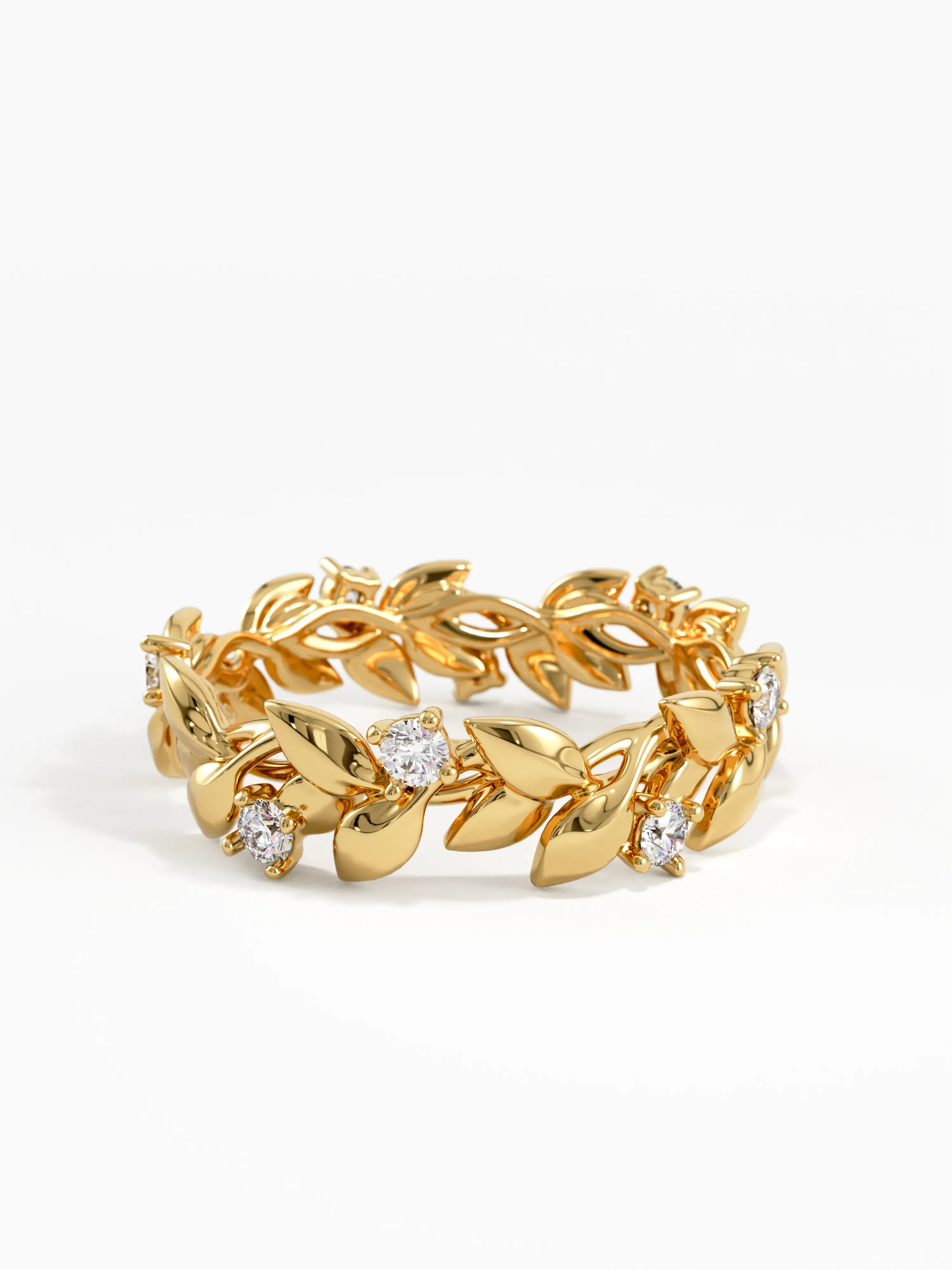 Laurel Leaf Wedding Ring, solid gold ring, view 4 | DiaFifth