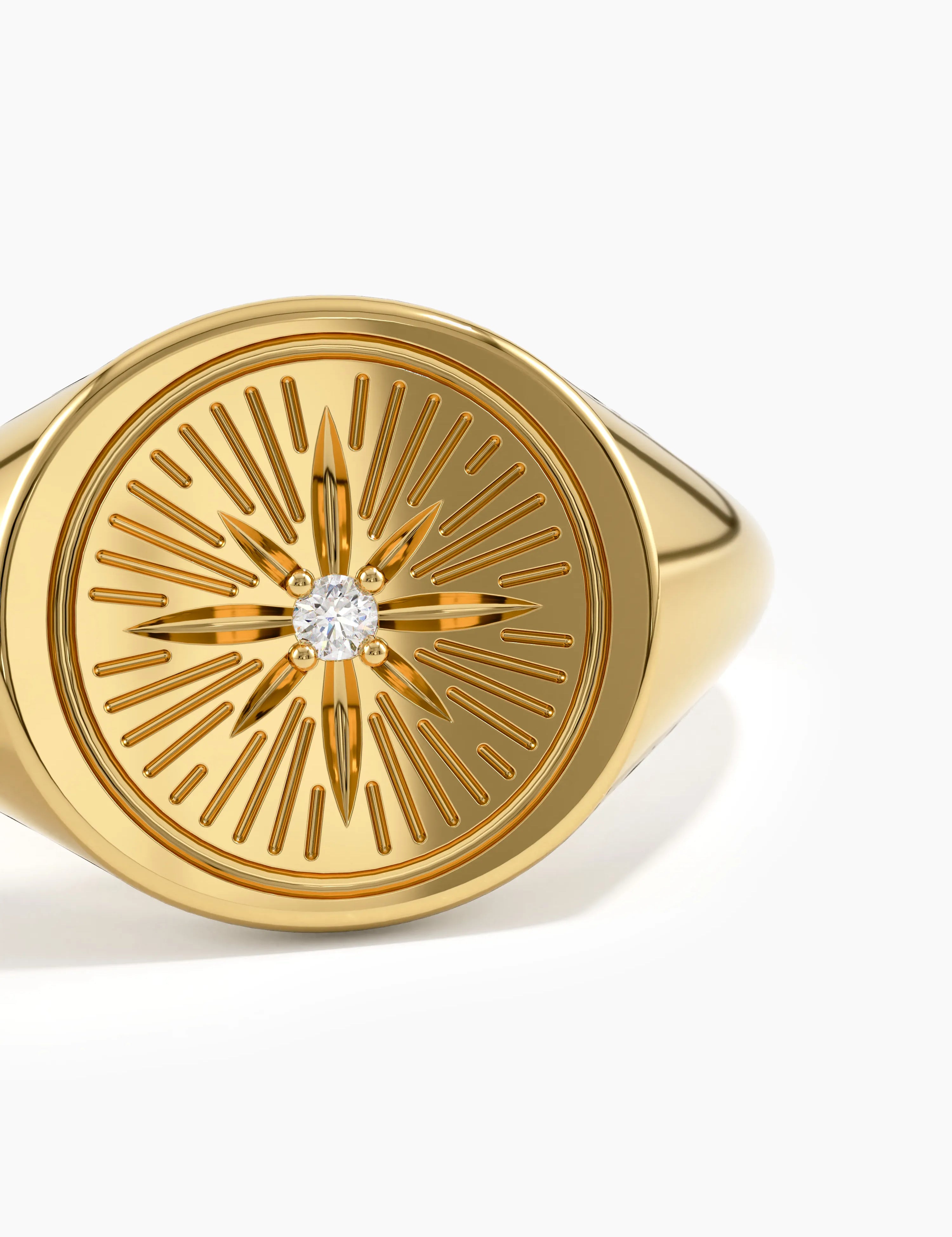 Compass Signet Ring, solid gold ring, view 2 | DiaFifth