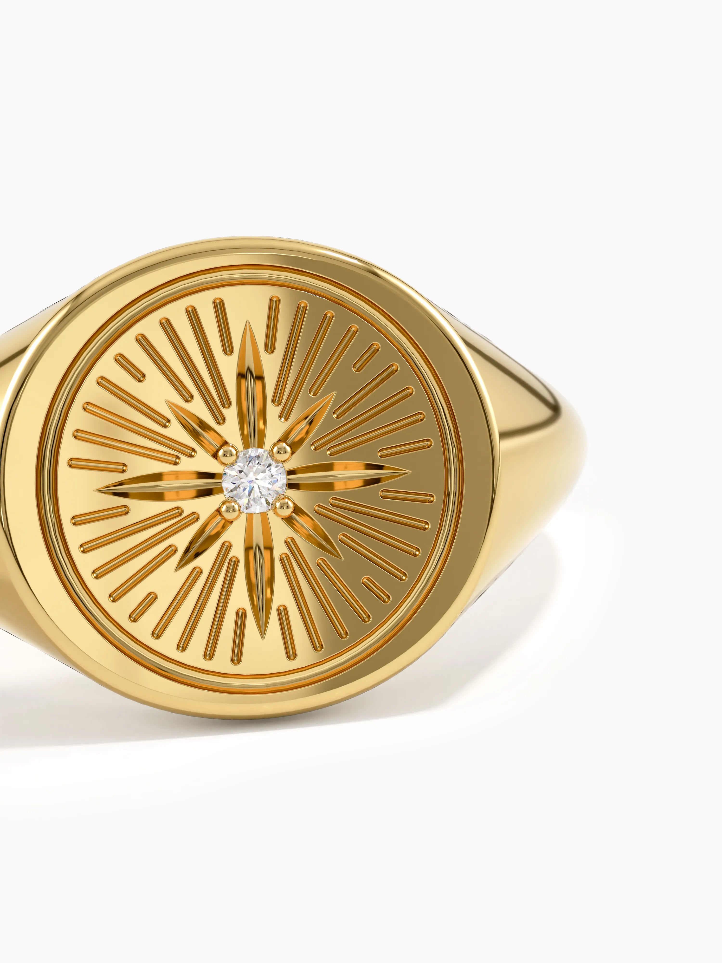 Compass Signet Ring, solid gold ring, view 2 | DiaFifth
