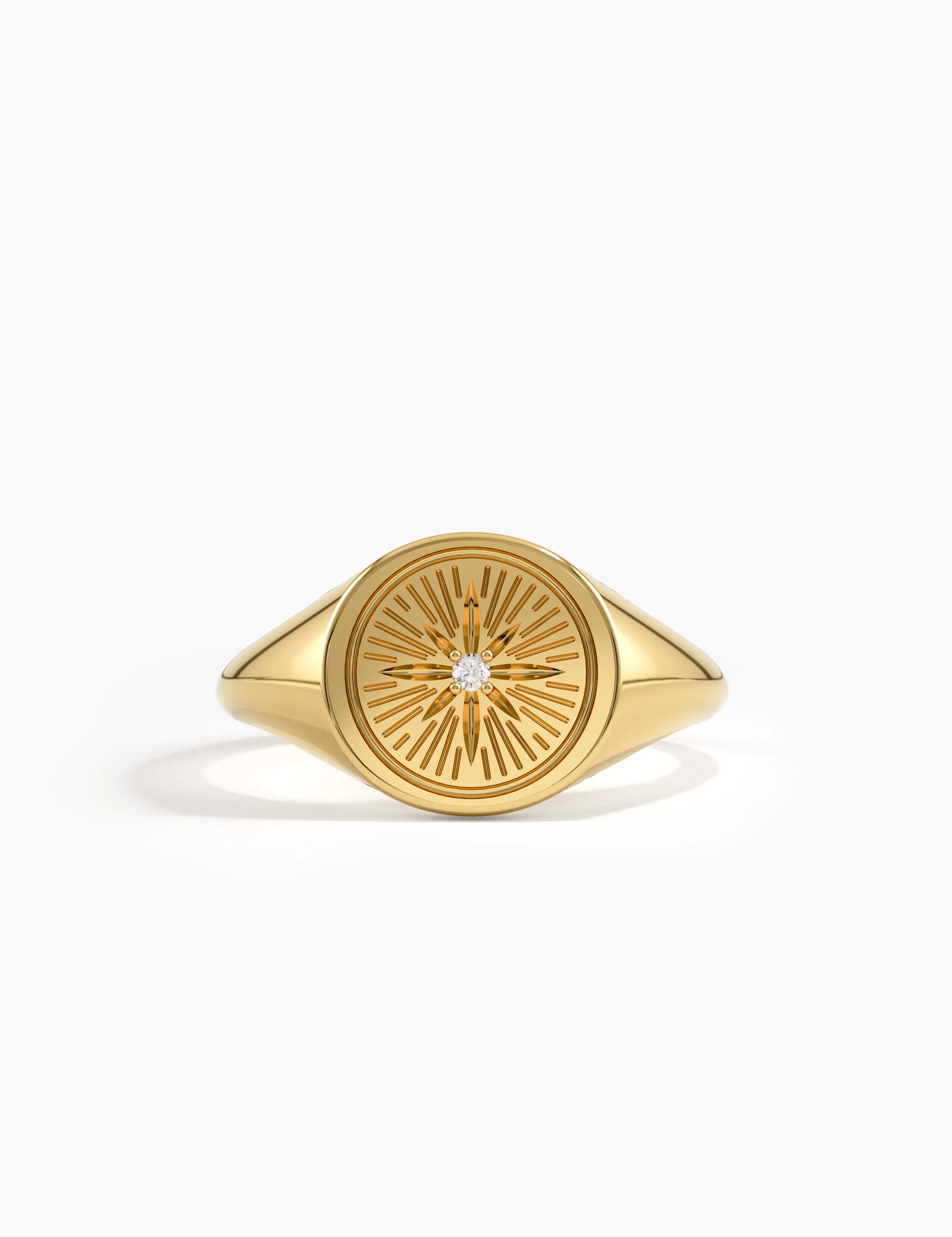 Compass Signet Ring, solid gold ring | DiaFifth