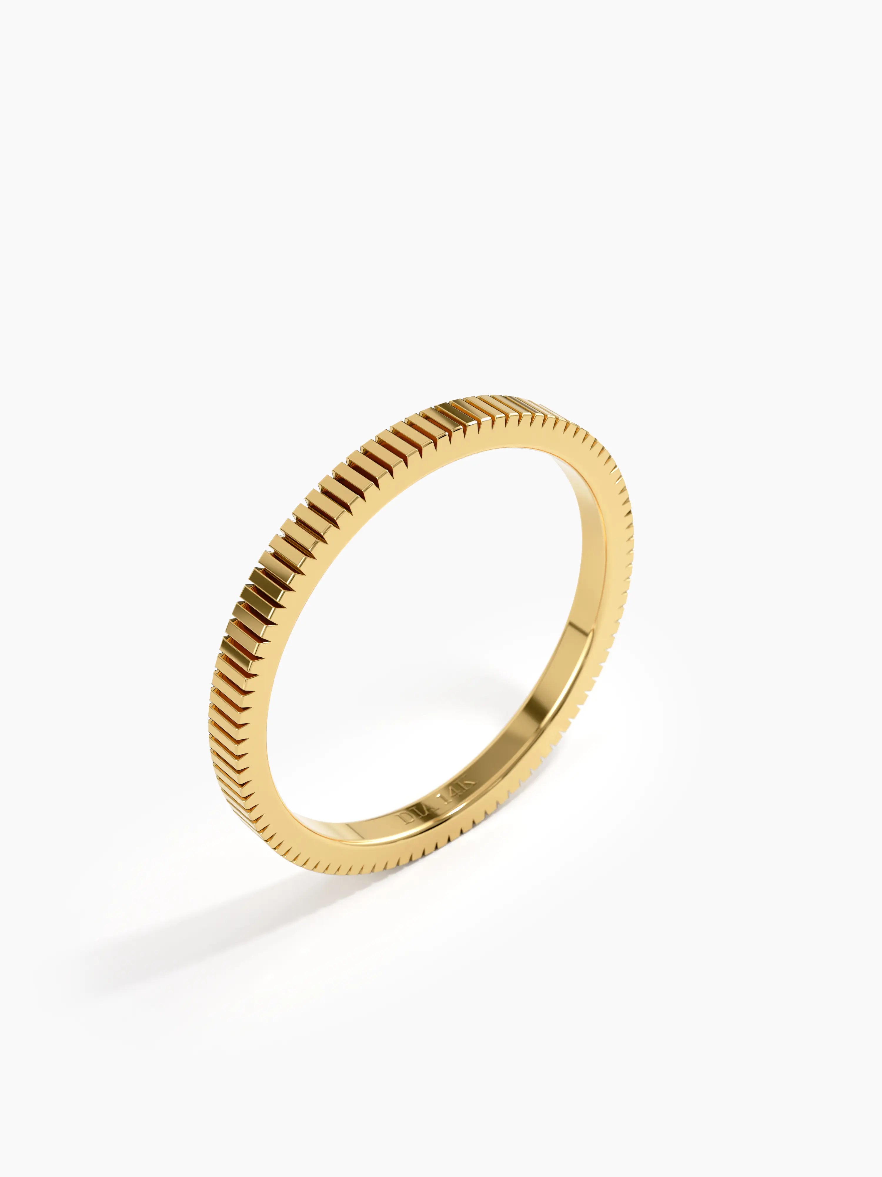 Simple Lined Wedding Band, solid gold ring, view 5 | DiaFifth