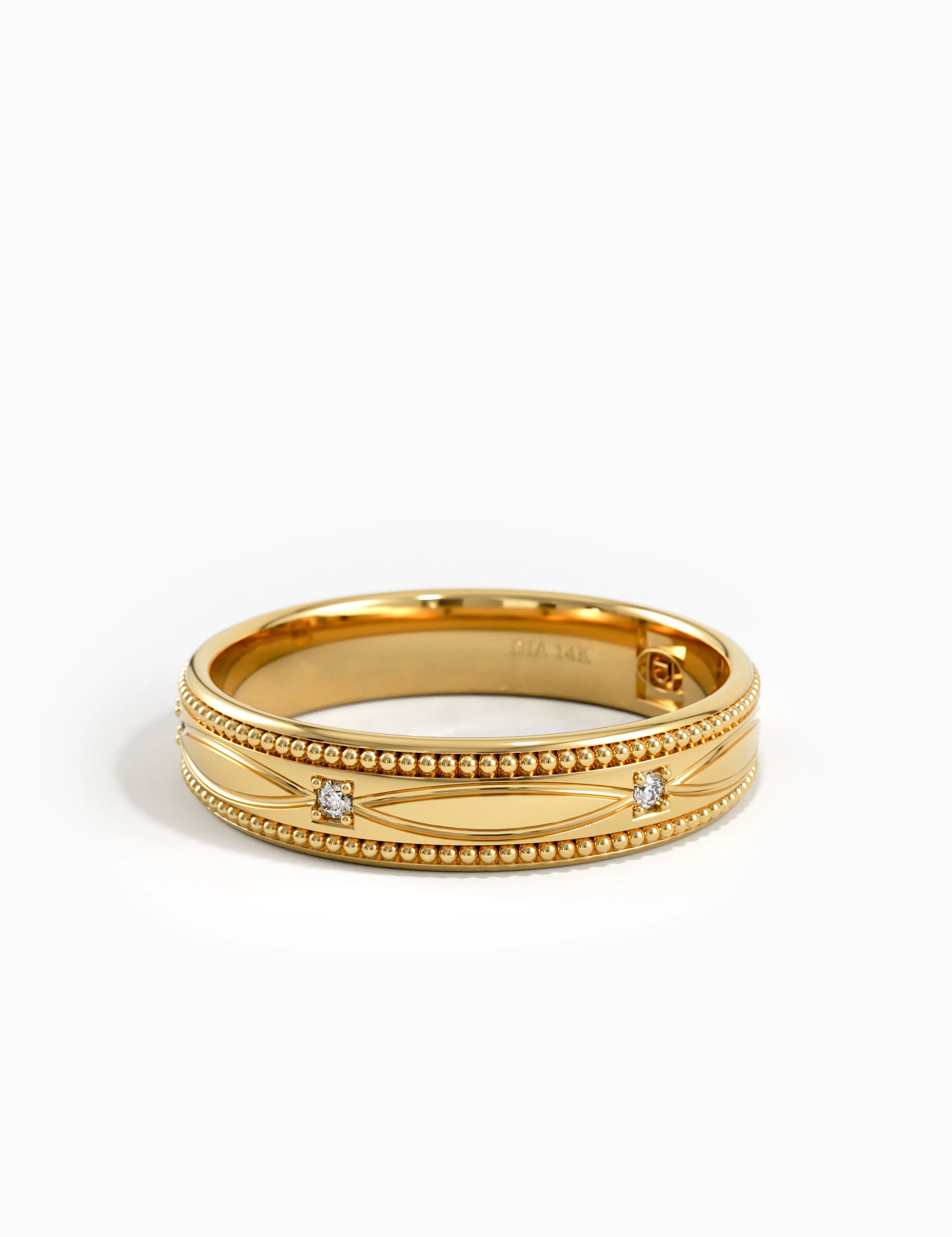 Vintage Milgrain Wedding Band, solid gold ring | DiaFifth