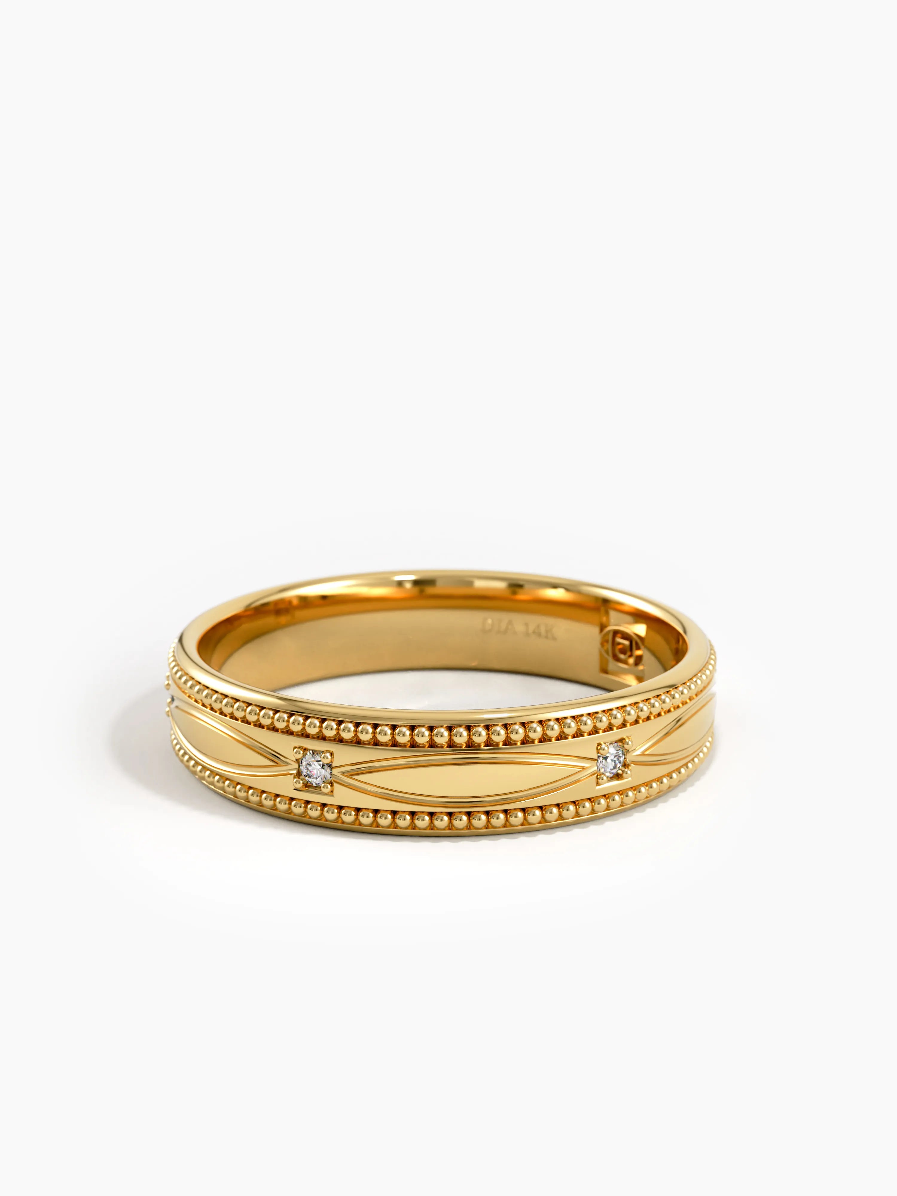Vintage Milgrain Wedding Band, solid gold ring | DiaFifth
