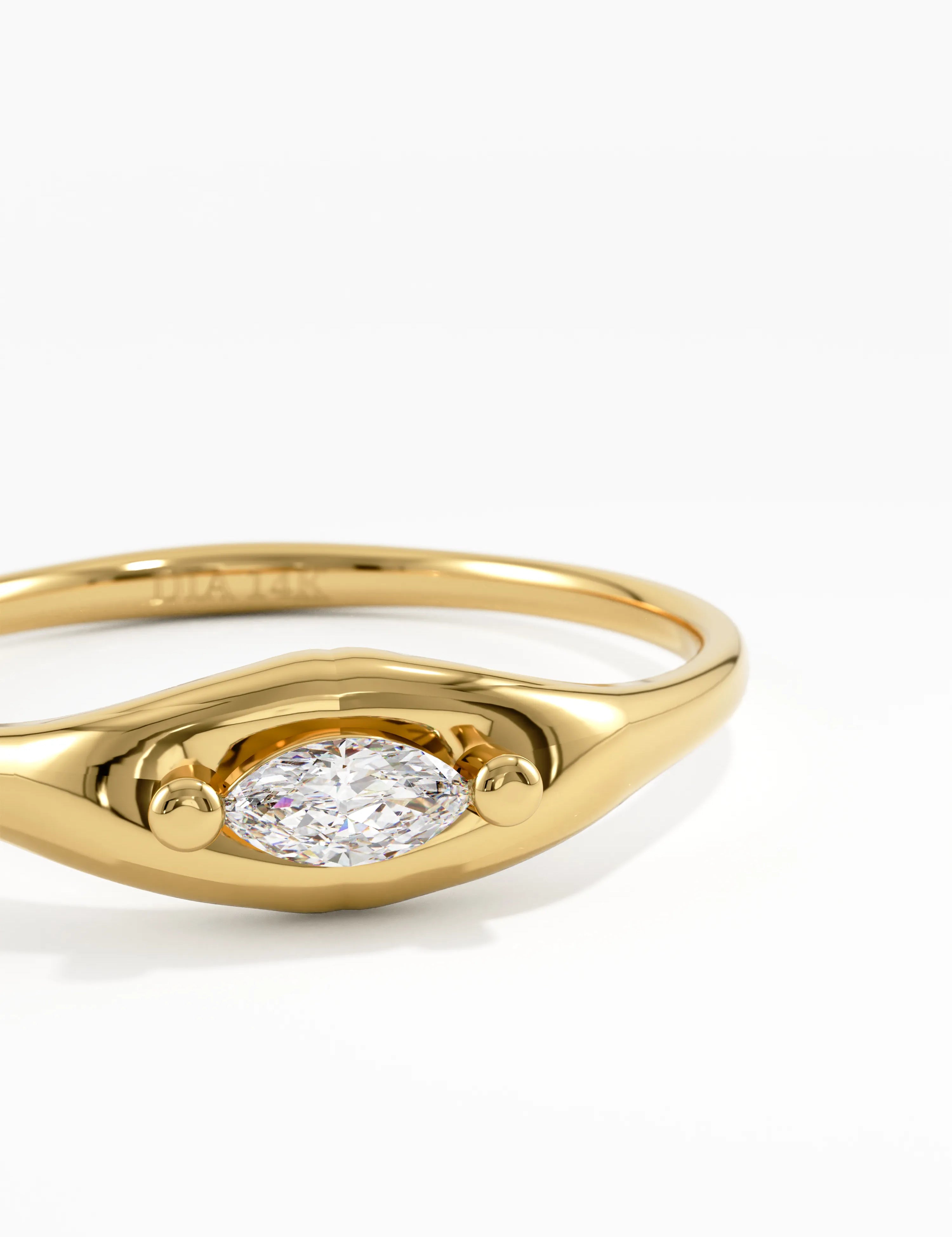 Marquise Diamond Signet Ring, solid gold ring, view 2 | DiaFifth