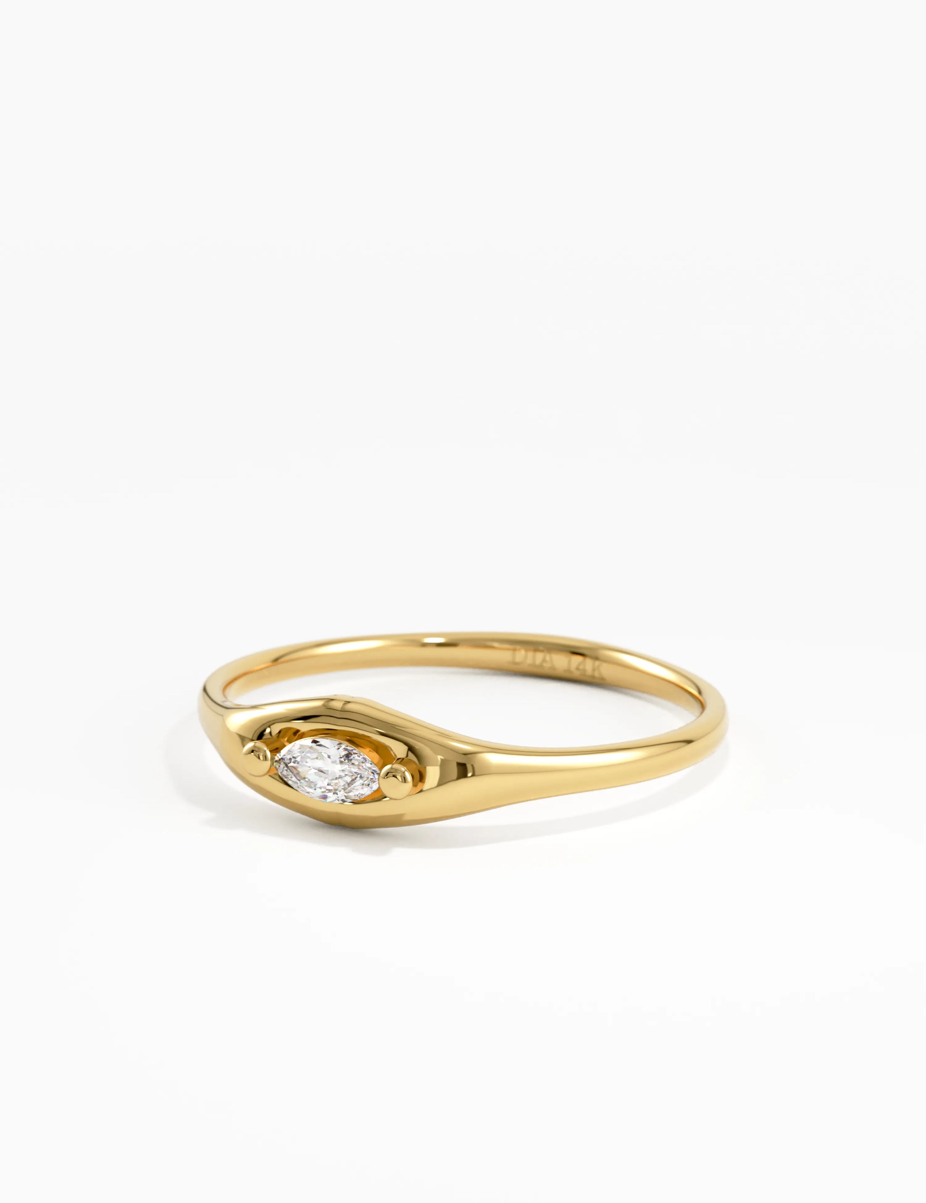 Marquise Diamond Signet Ring, solid gold ring, view 8 | DiaFifth