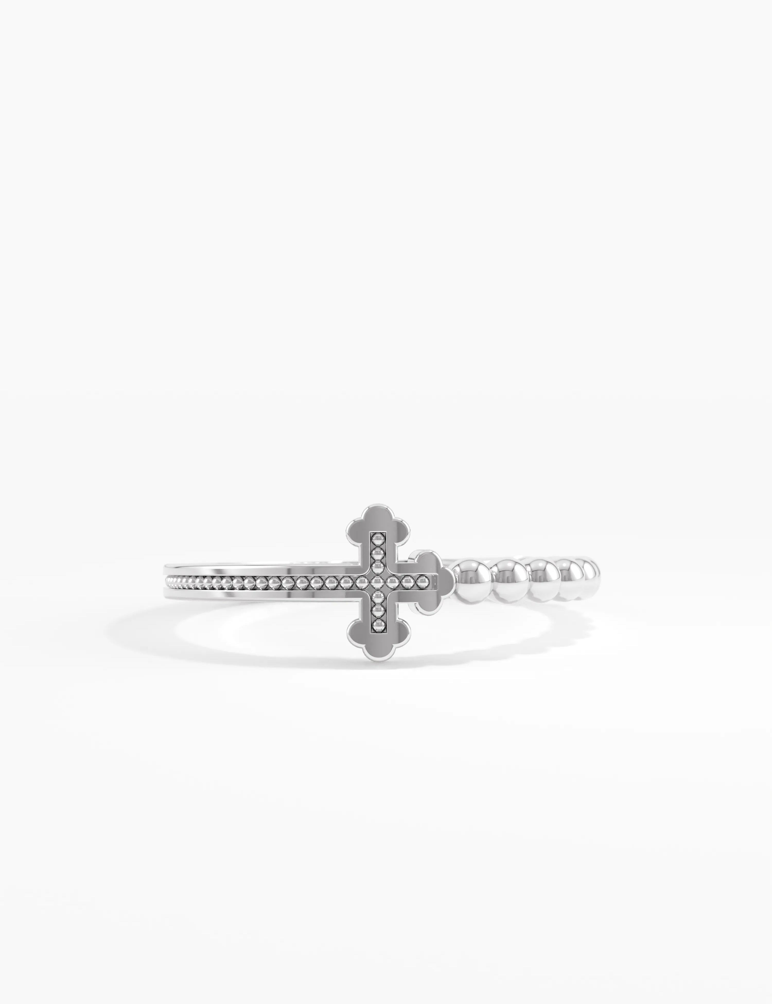 Beaded Cross Ring, solid gold ring, view 7 | DiaFifth