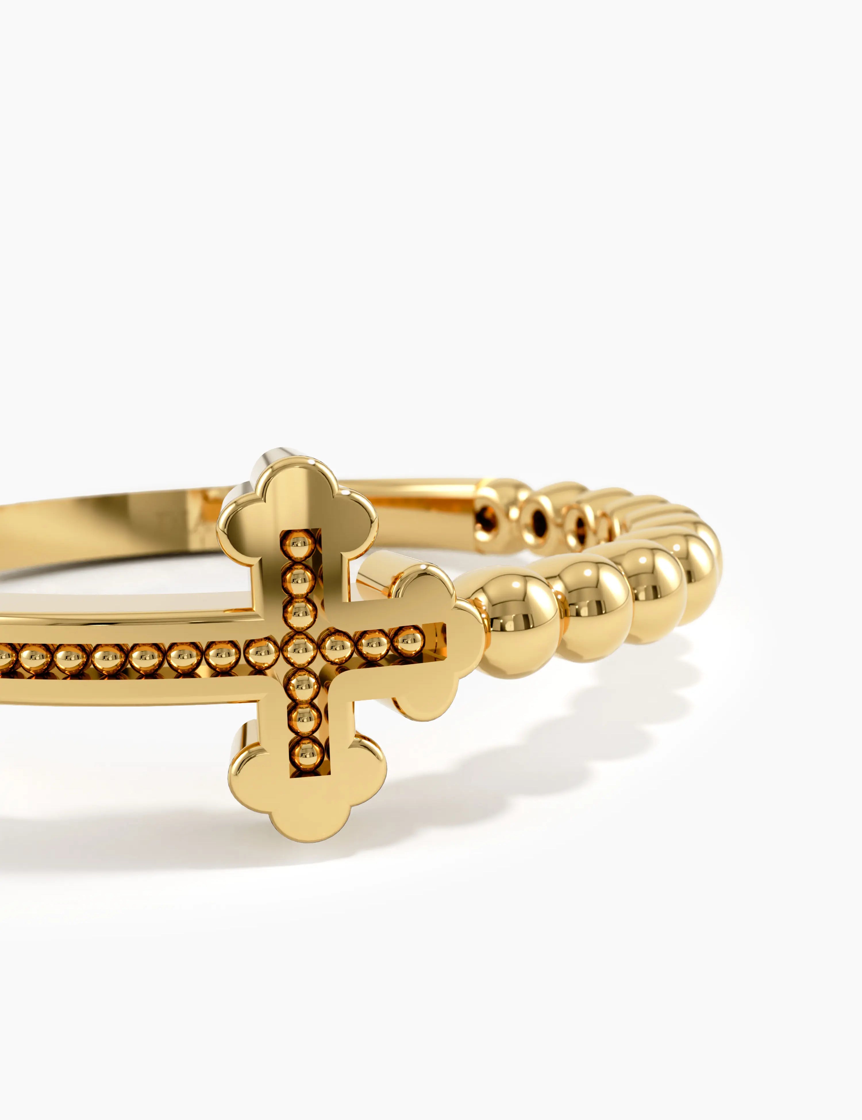 Beaded Cross Ring, solid gold ring, view 2 | DiaFifth