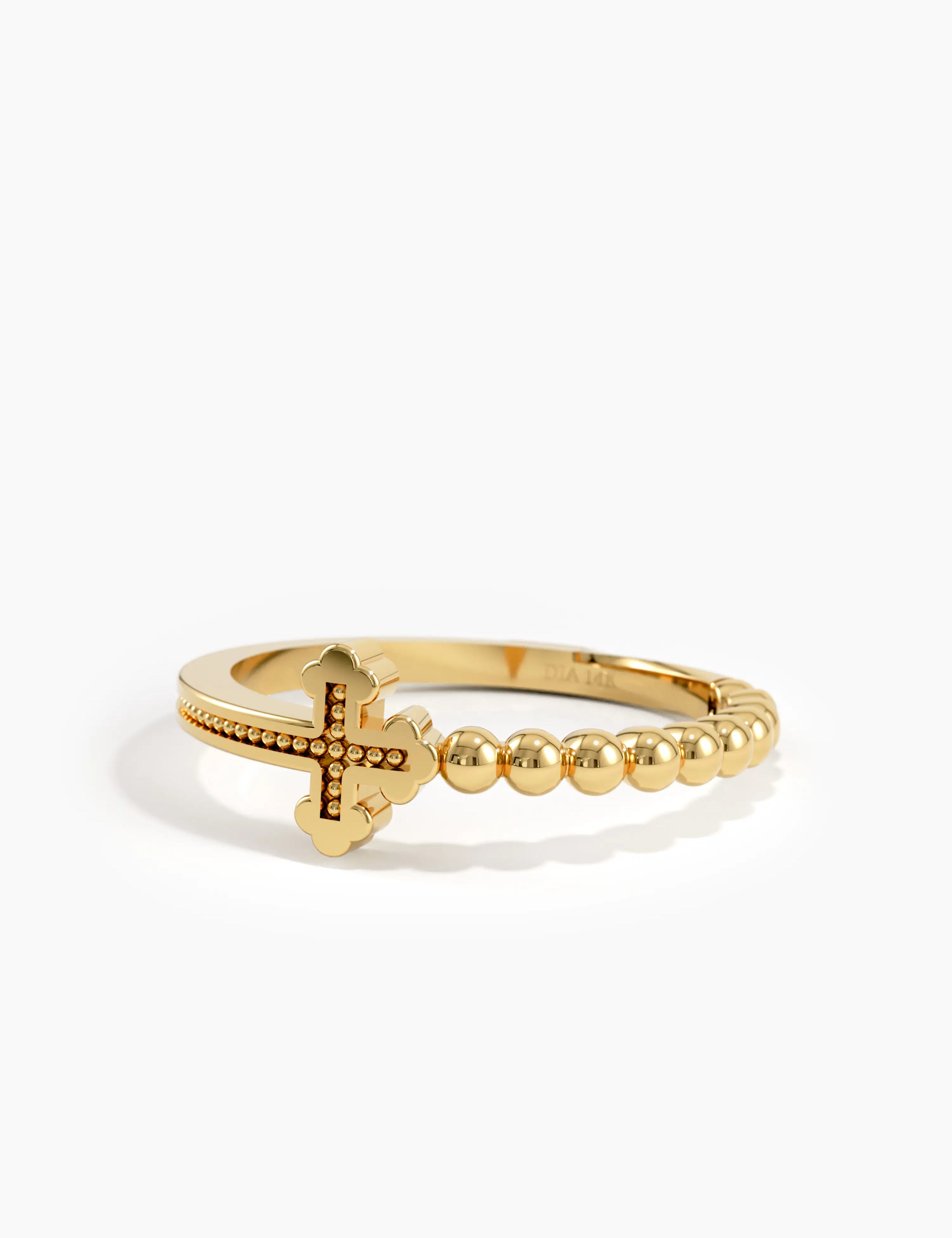 Beaded Cross Ring, solid gold ring, view 4 | DiaFifth