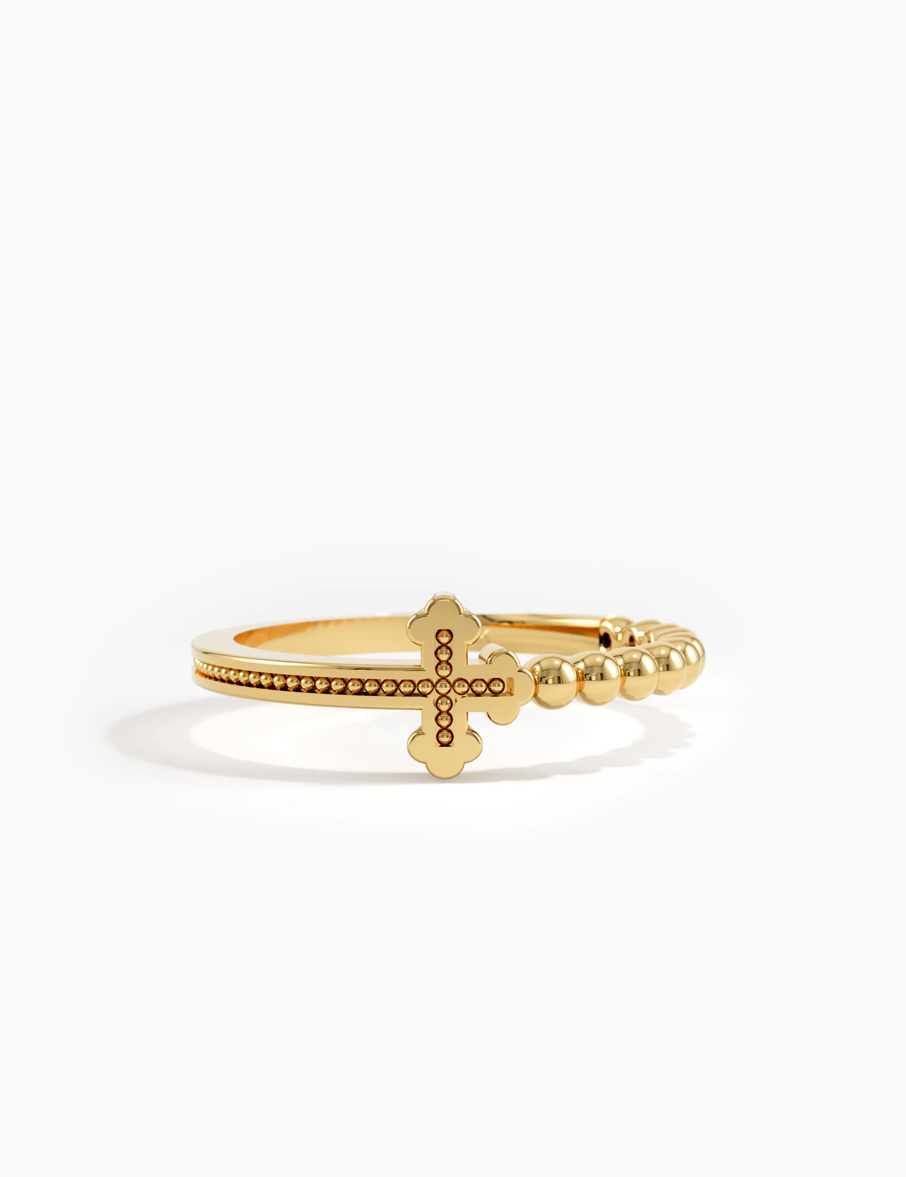 Beaded Cross Ring, solid gold ring | DiaFifth