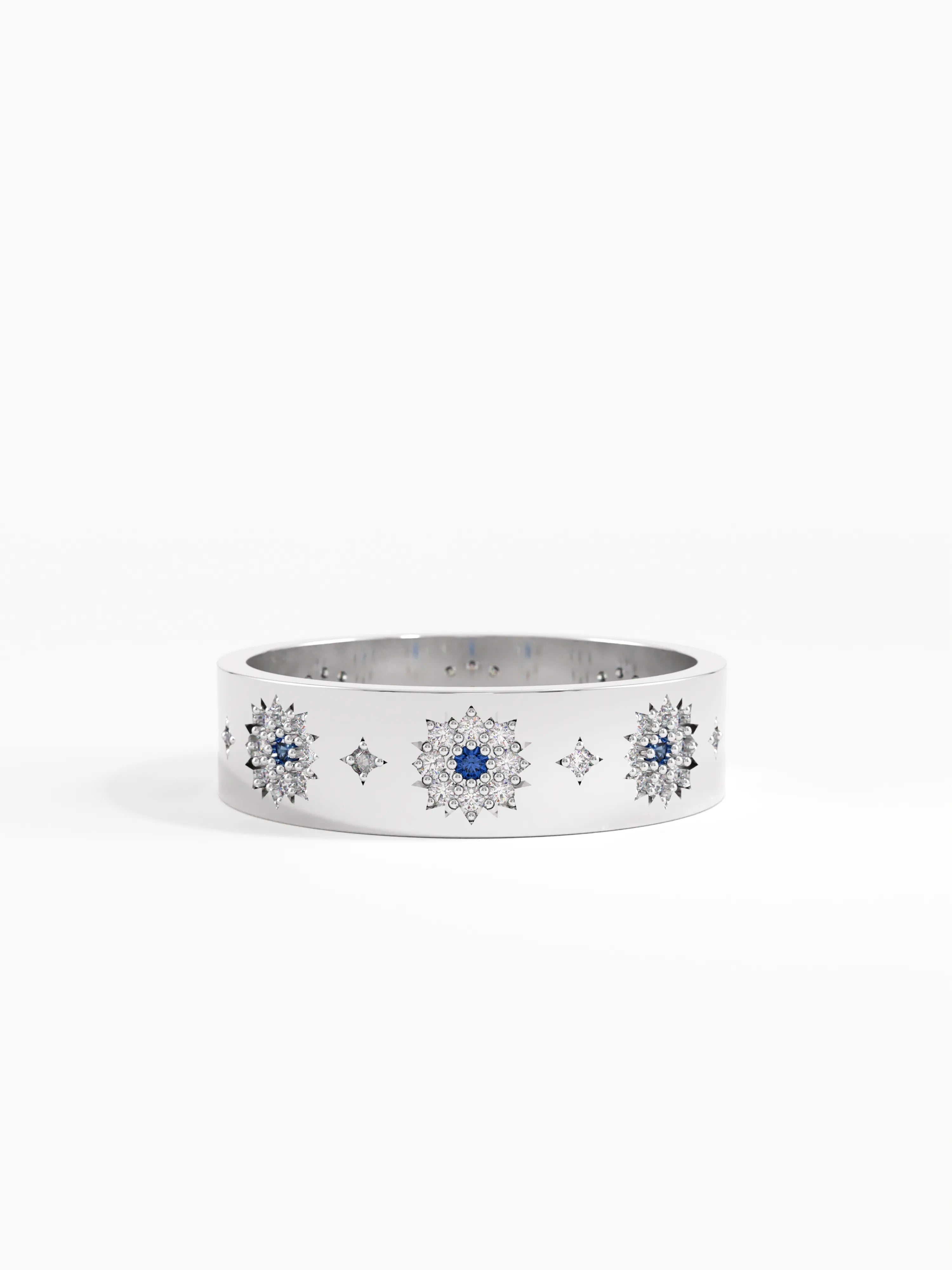 Sapphire Flower Wedding Band, solid gold ring, view 7 | DiaFifth
