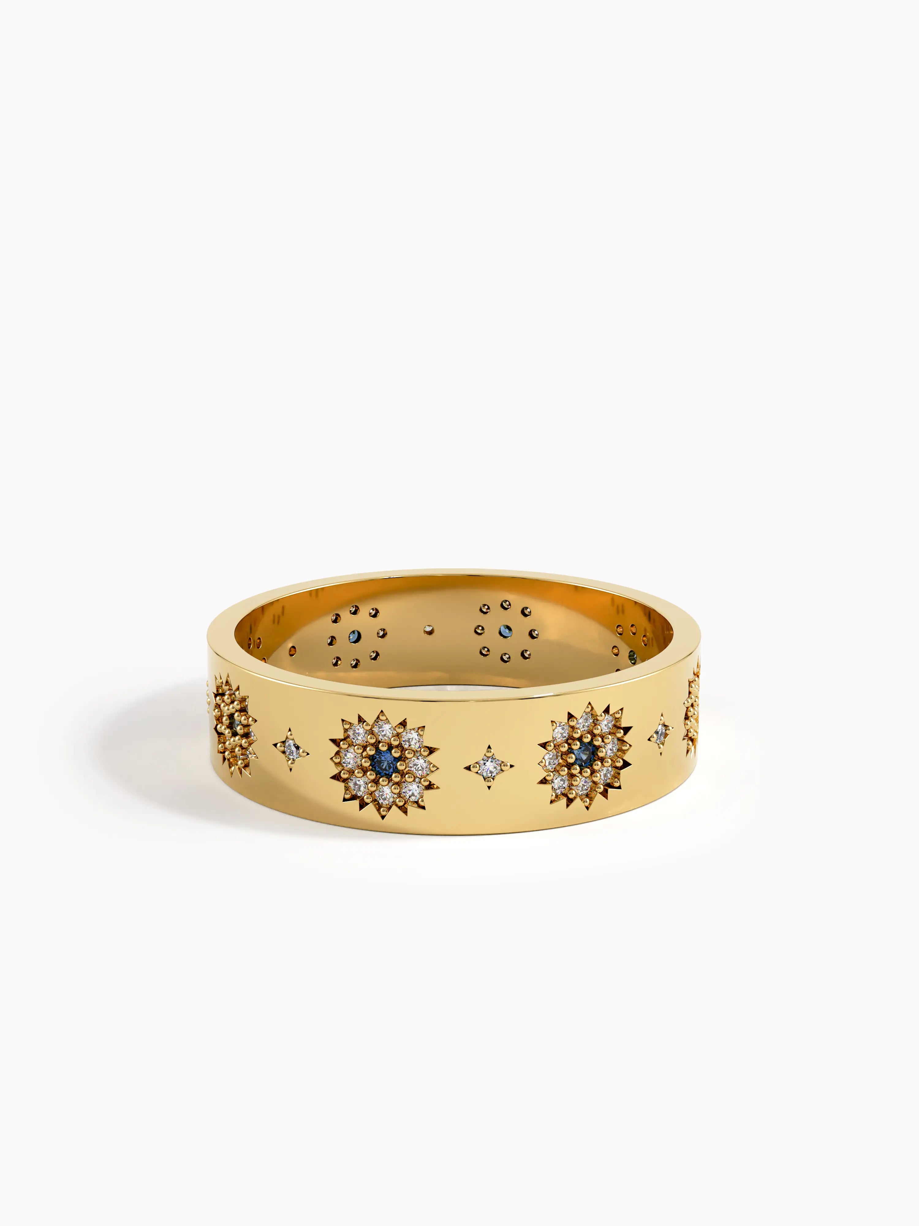 Sapphire Flower Wedding Band, solid gold ring, view 8 | DiaFifth