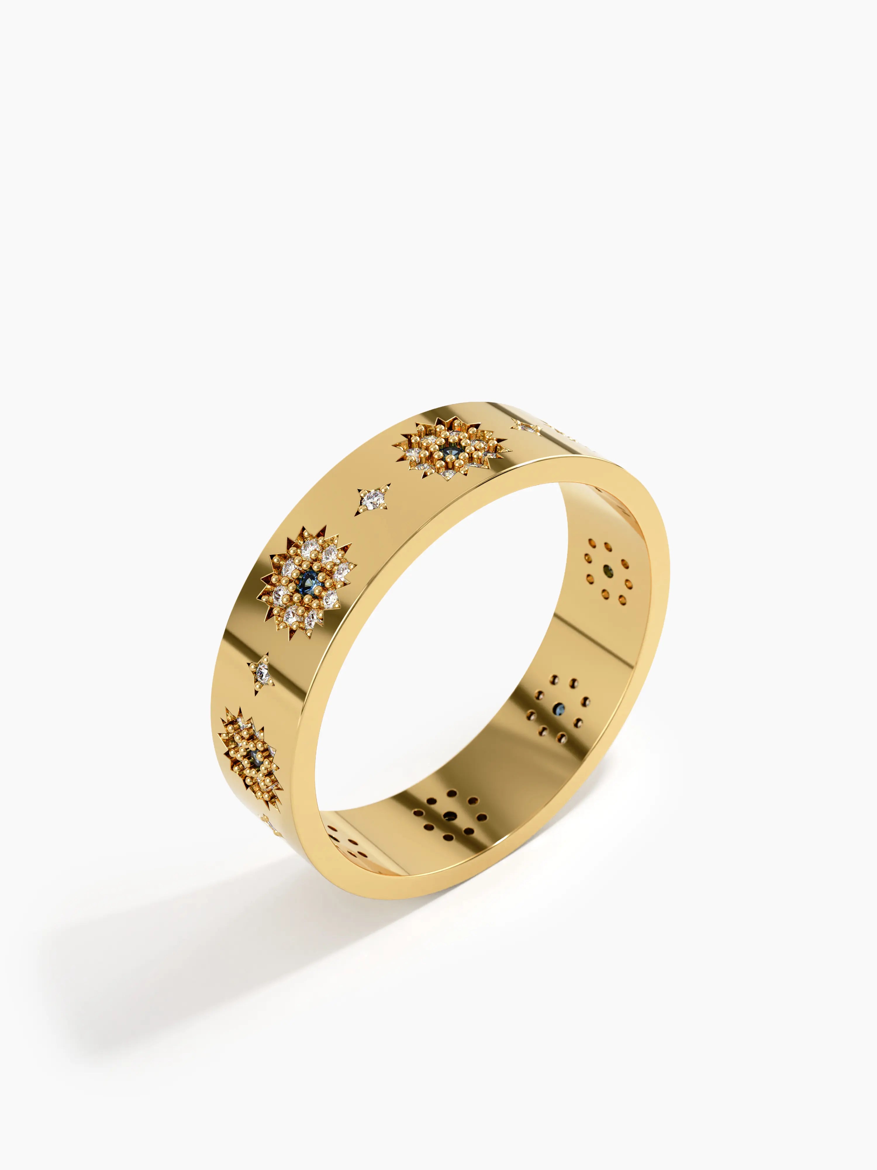 Sapphire Flower Wedding Band, solid gold ring, view 5 | DiaFifth