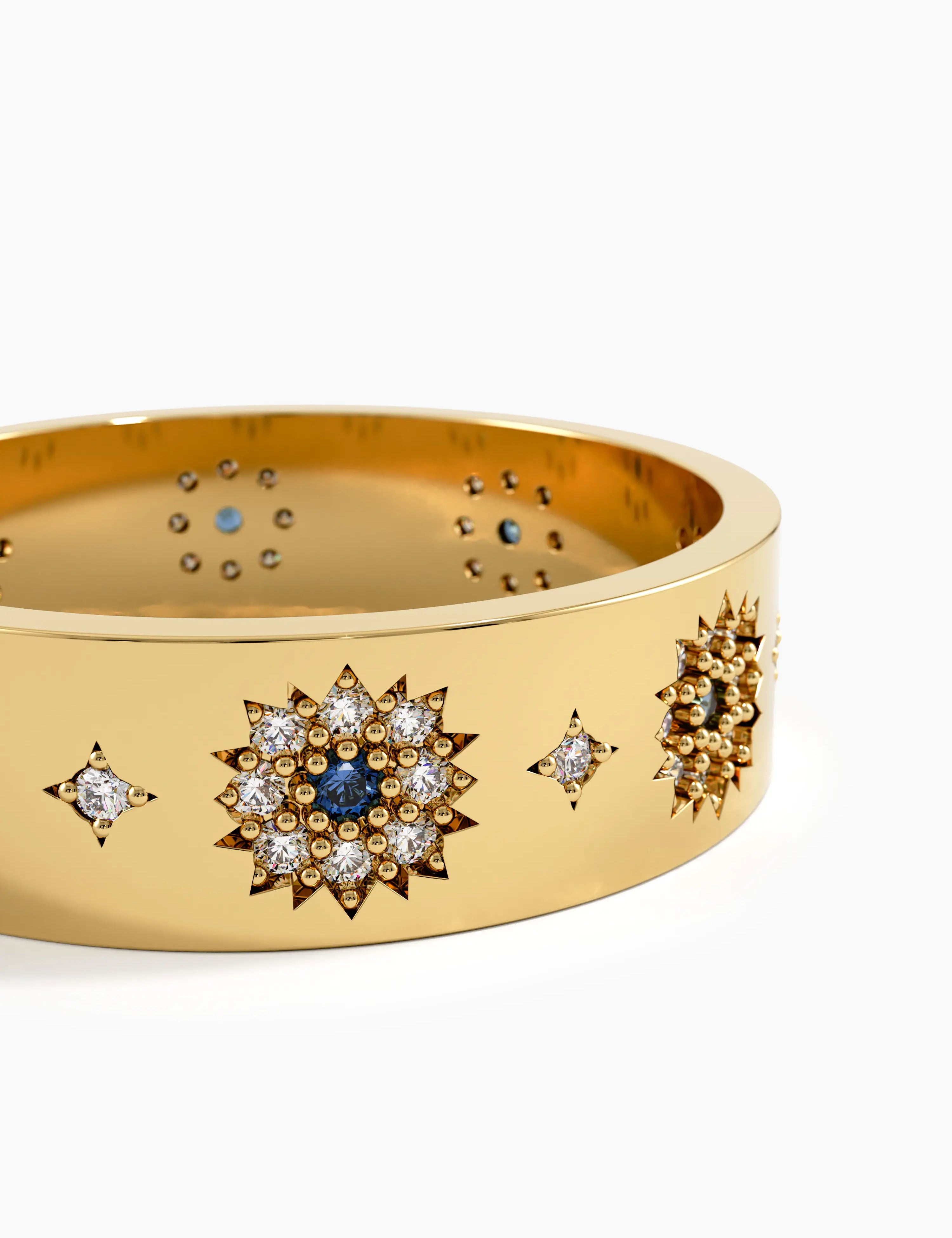 Sapphire Flower Wedding Band, solid gold ring, view 2 | DiaFifth