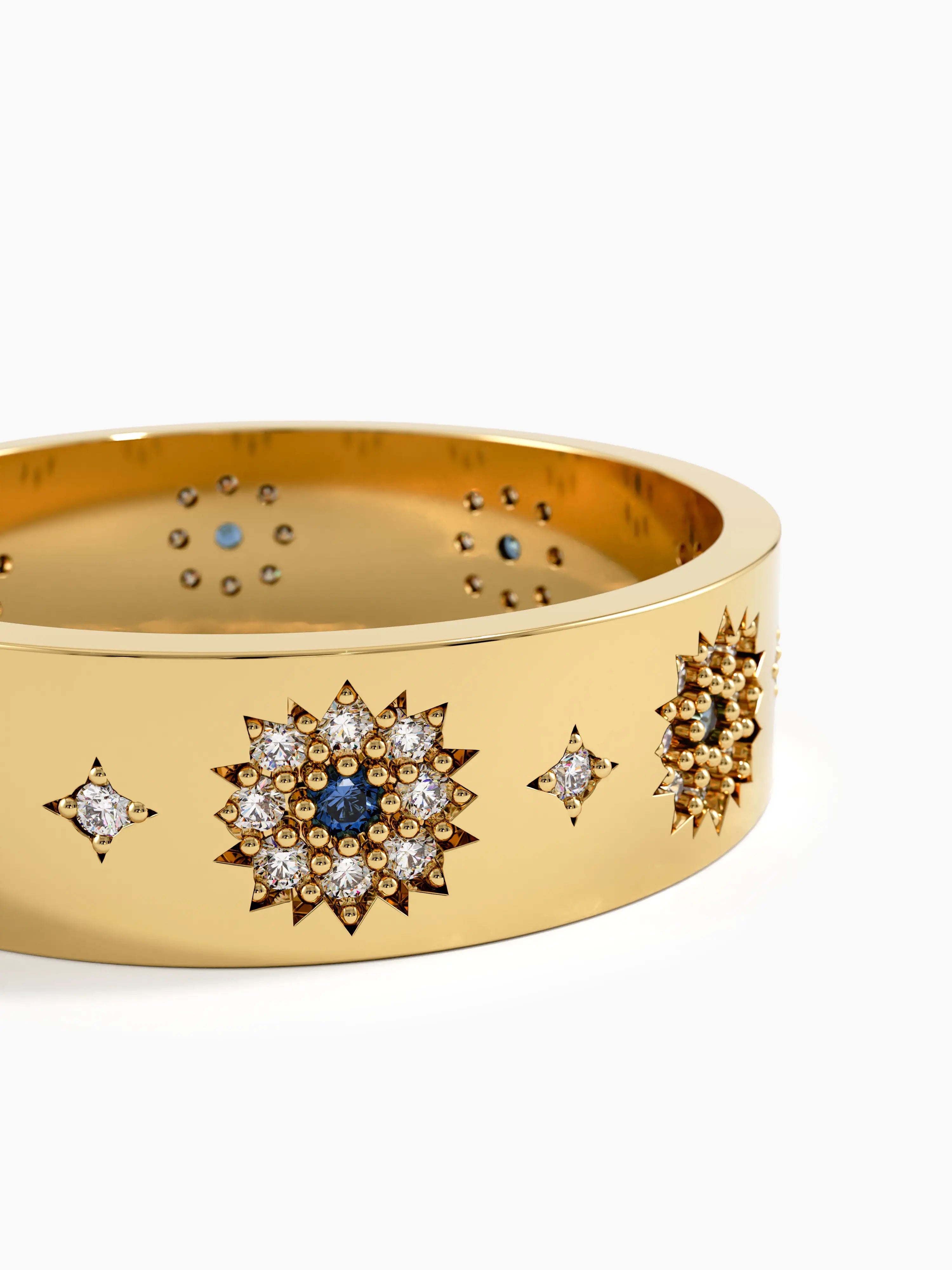 Sapphire Flower Wedding Band, solid gold ring, view 2 | DiaFifth
